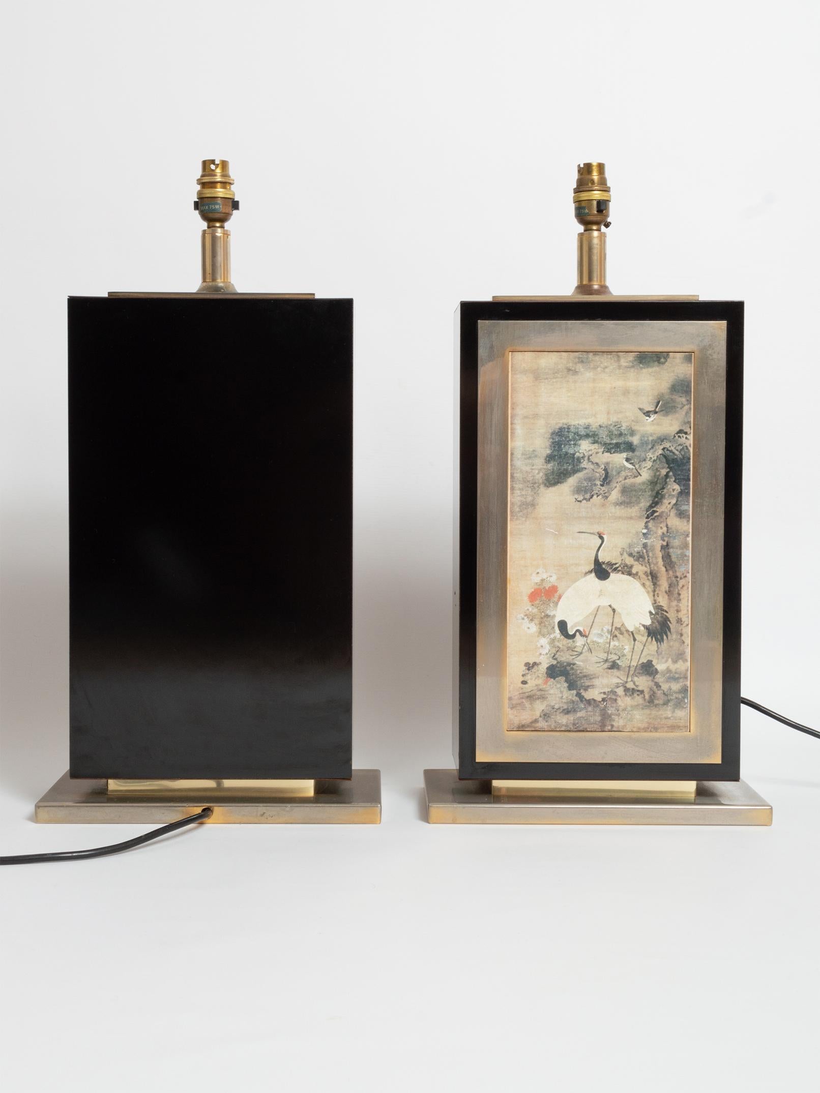 Pair of Large Brass & Lacquer Pagoda Lamps Jean-Claude Mahey, France, circa 1970 For Sale 1