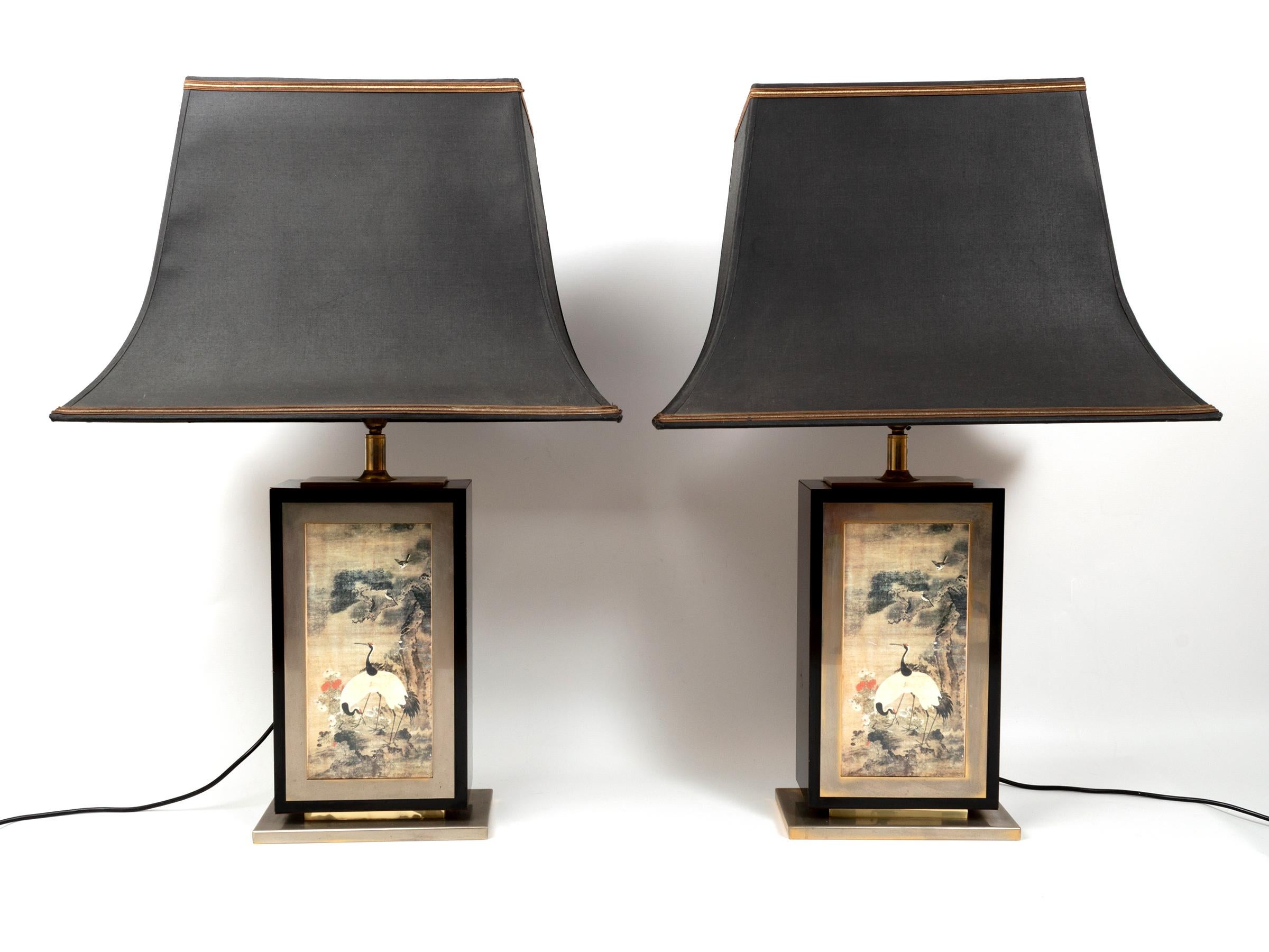 Pair of Large Brass & Lacquer Pagoda Lamps Jean-Claude Mahey, France, circa 1970 For Sale 2