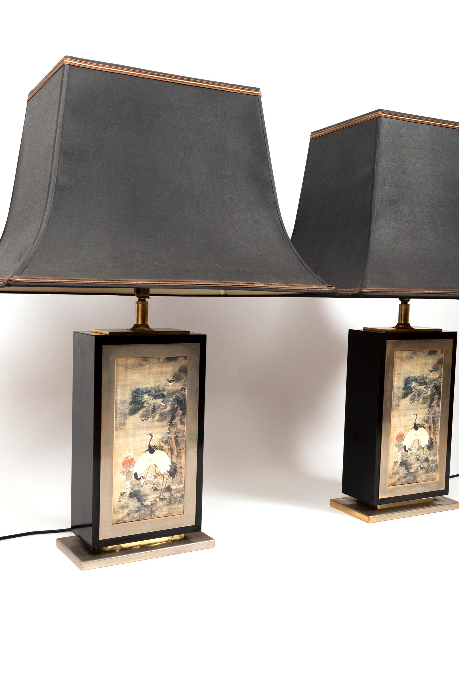 Pair of Large Brass & Lacquer Pagoda Lamps Jean-Claude Mahey, France, circa 1970 For Sale 3