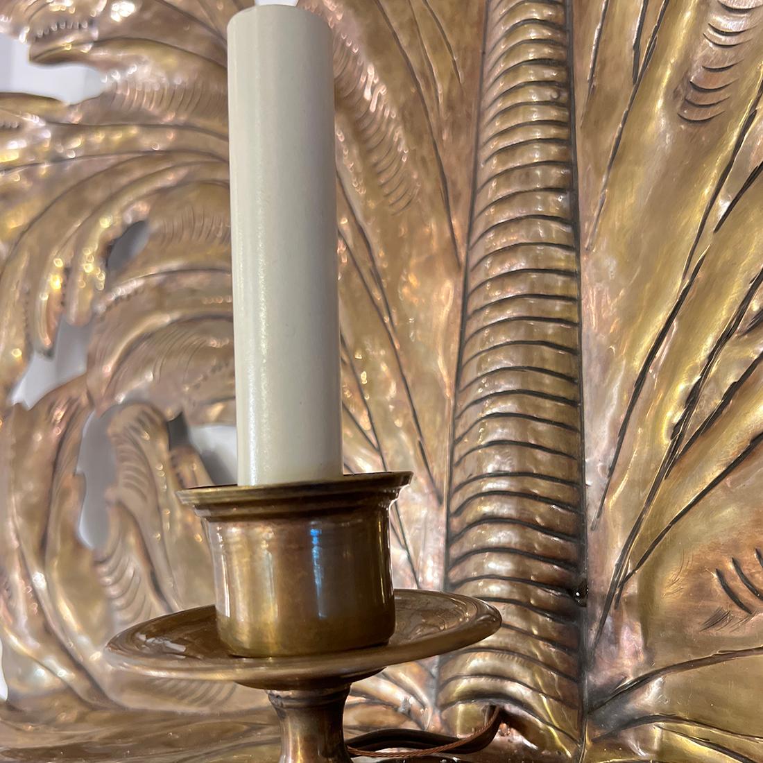 Italian Pair of Large Brass Leaf Sconces For Sale