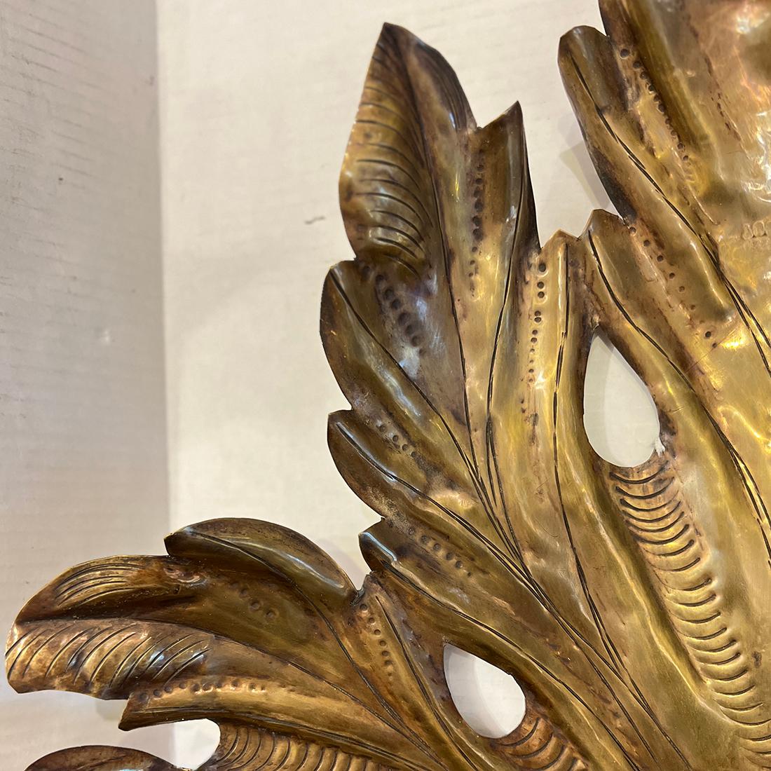 Pair of Large Brass Leaf Sconces In Good Condition For Sale In New York, NY