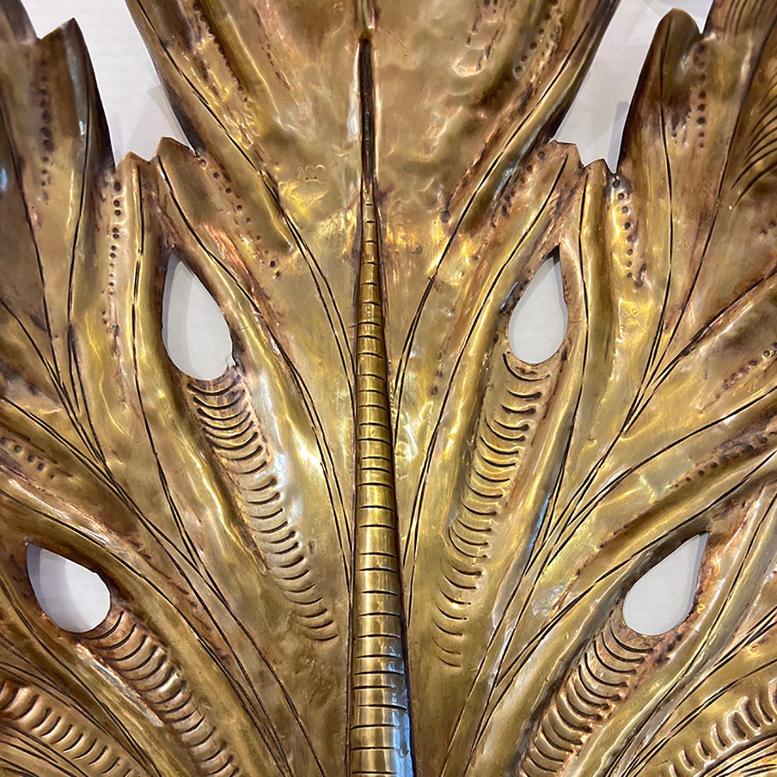 Mid-20th Century Pair of Large Brass Leaf Sconces For Sale