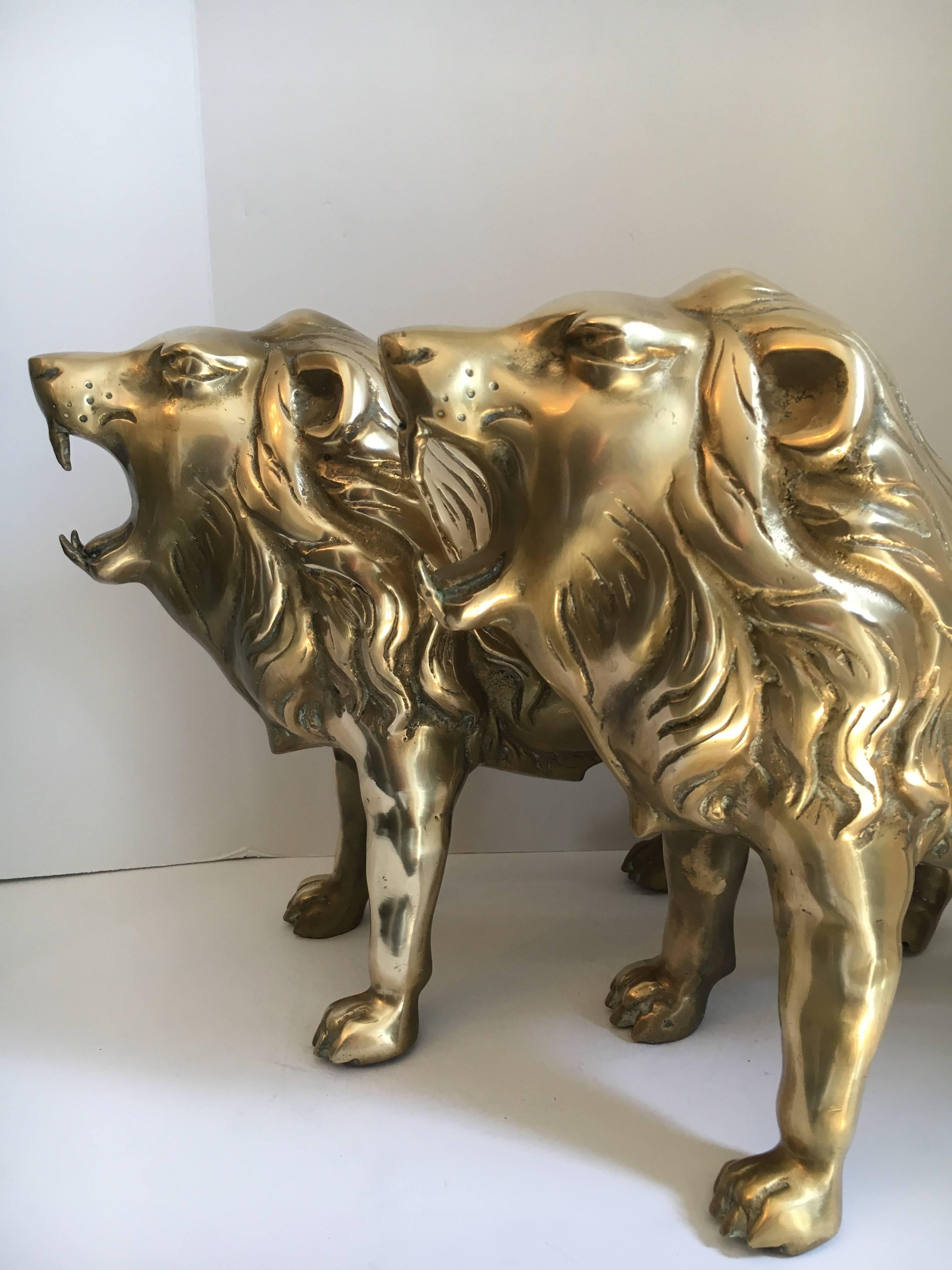Pair of Large Brass Lion Sculpture Bookends 1
