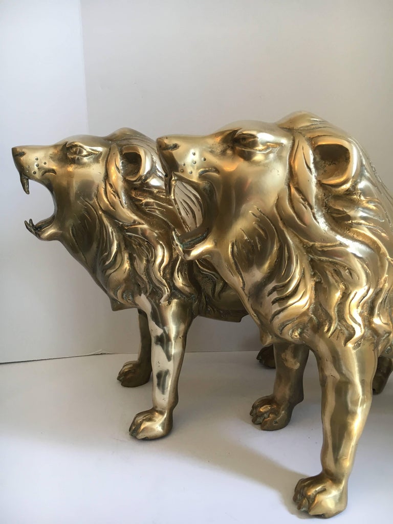 Pair of Large Brass Lion Sculpture Bookends at 1stDibs brass lions
