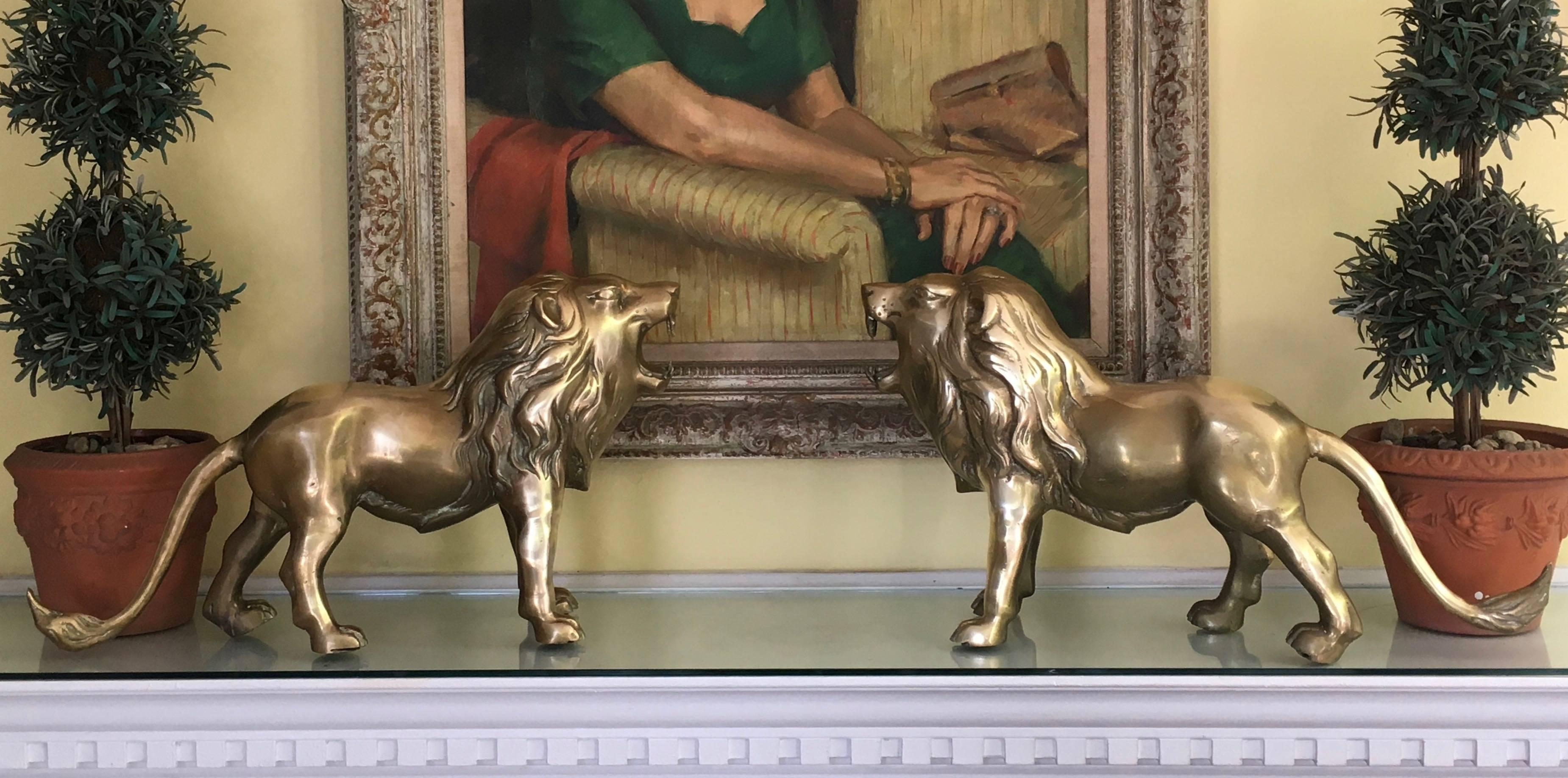 Pair of Large Brass Lion Sculpture Bookends 2