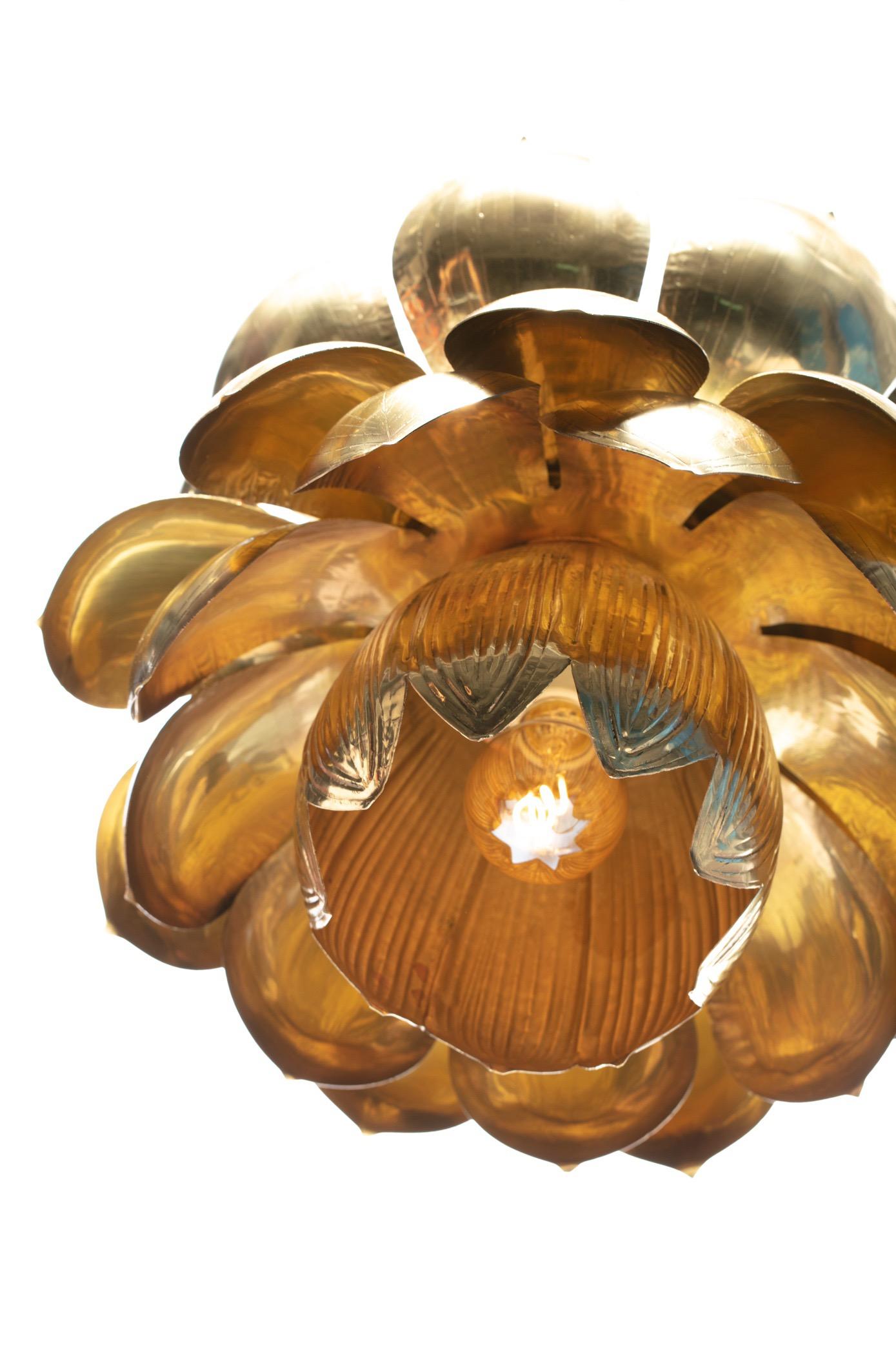 Pair of Large Brass Lotus Fixtures by Feldman in the Style of Tommi Parzinger In Good Condition For Sale In Saint Louis, MO