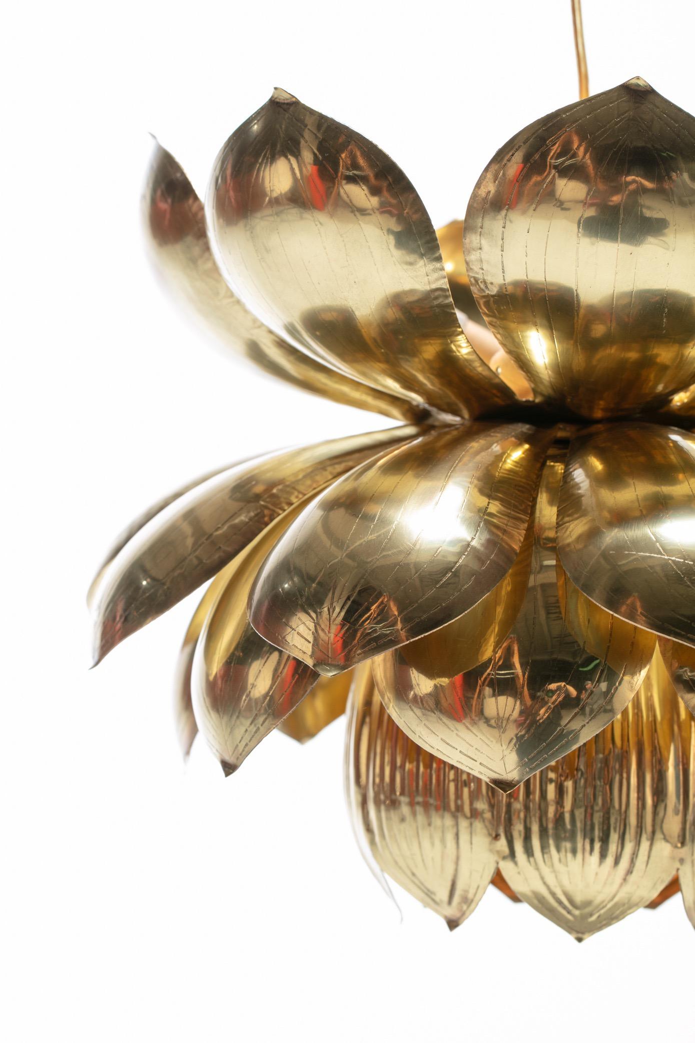 Pair of Large Brass Lotus Fixtures by Feldman in the Style of Tommi Parzinger For Sale 1