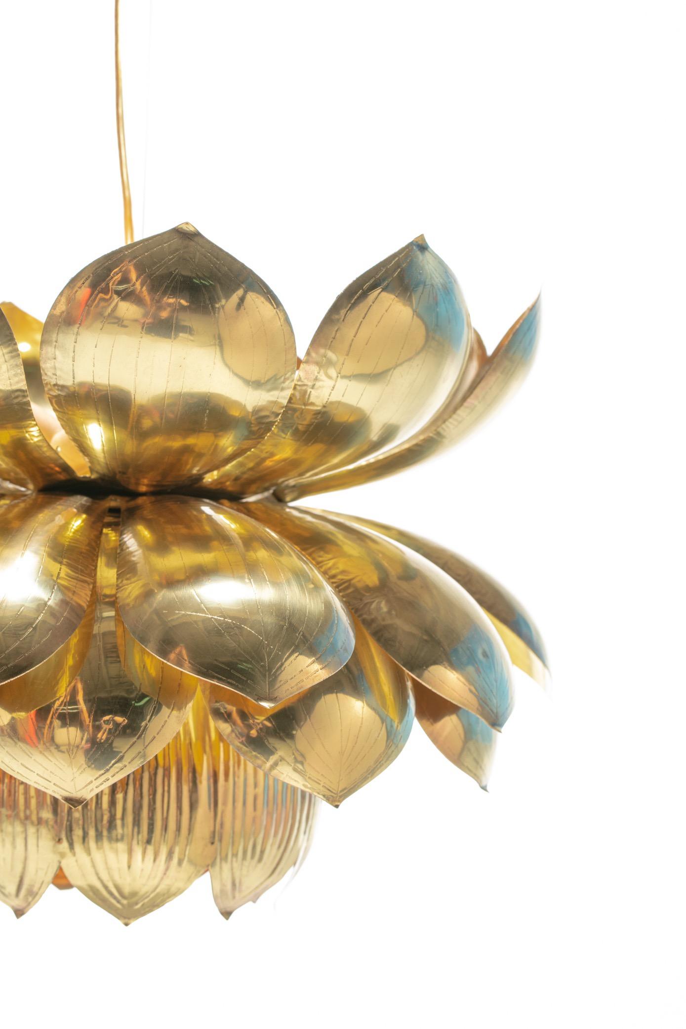 Pair of Large Brass Lotus Fixtures by Feldman in the Style of Tommi Parzinger For Sale 2