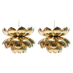 Pair of Large Brass Lotus Fixtures by Feldman in the Style of Tommi Parzinger