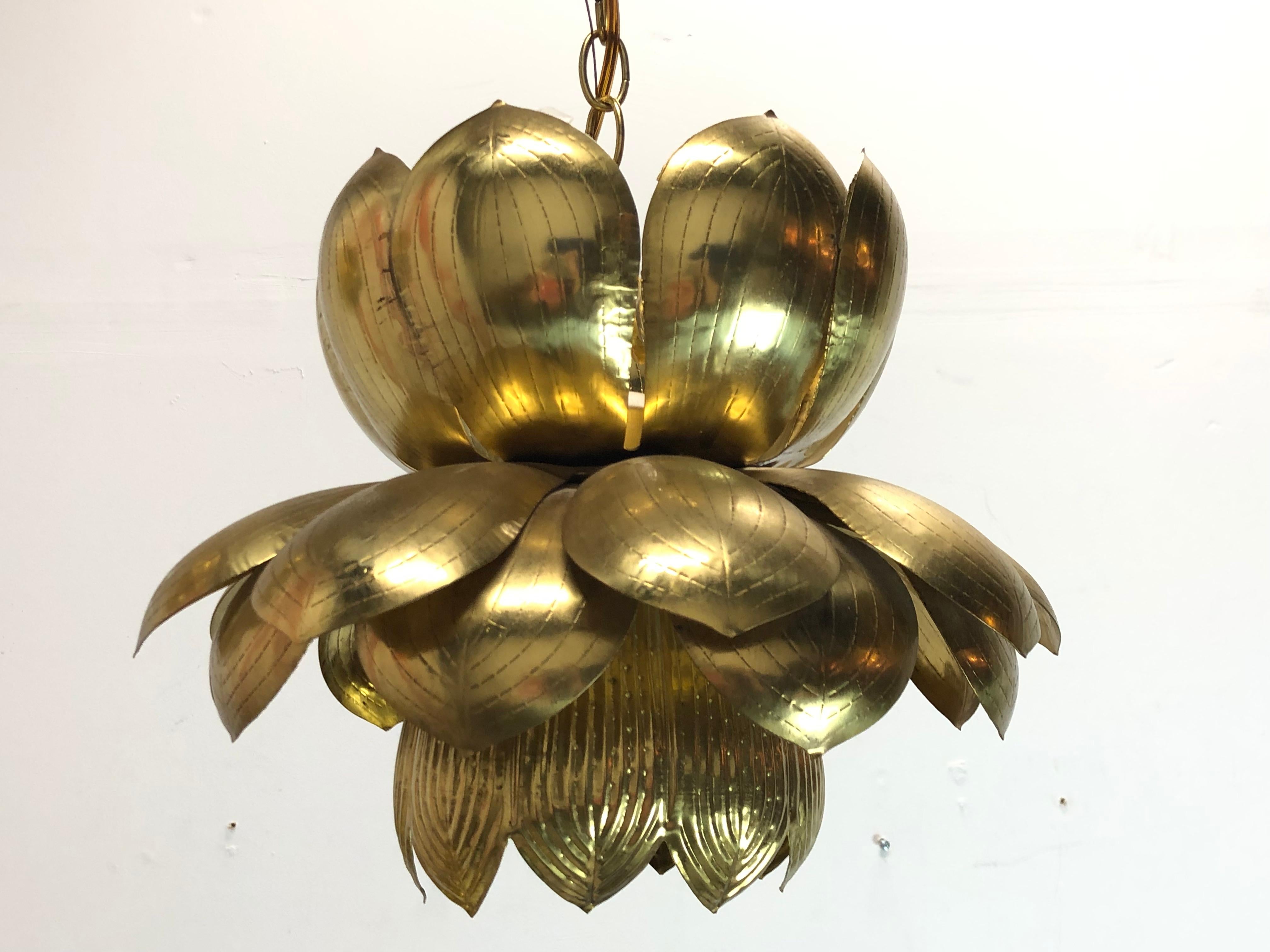 Pair of Large Brass Lotus Pendants 6