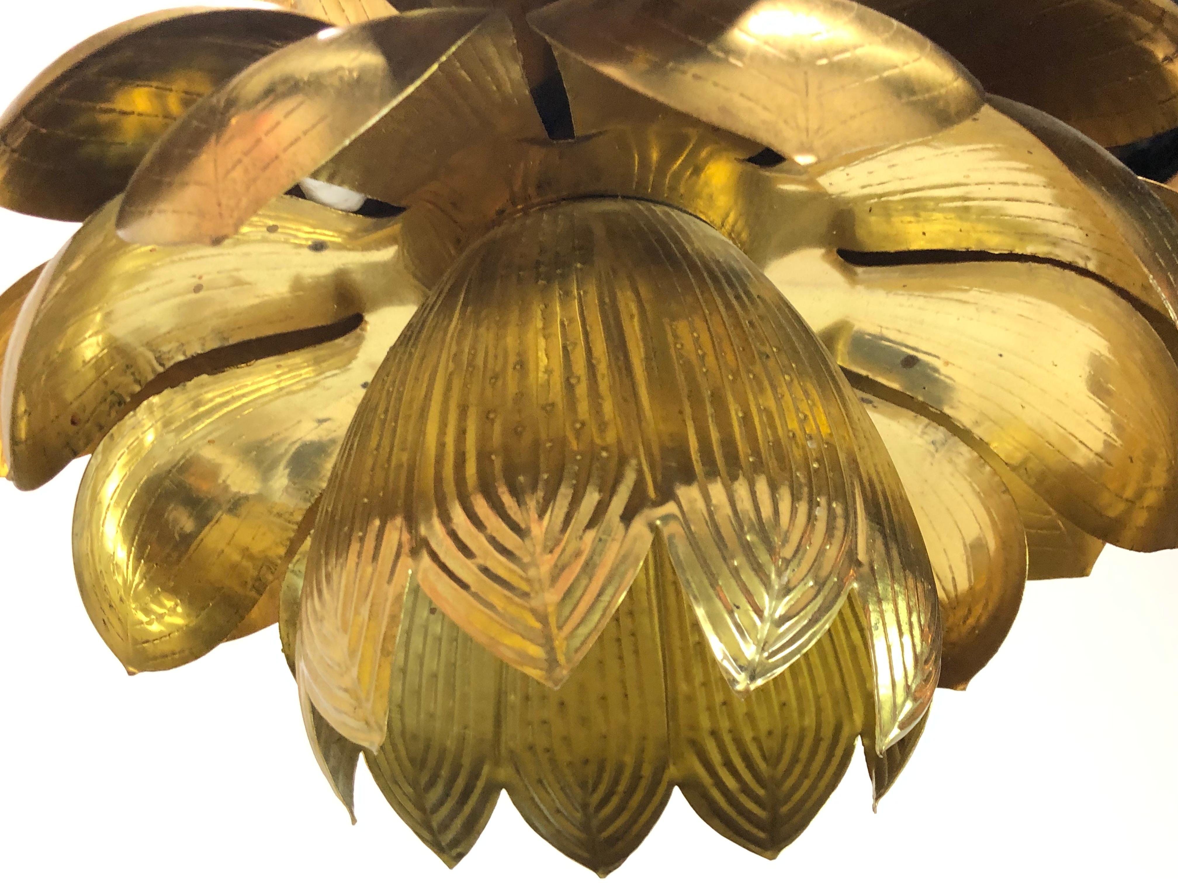 20th Century Pair of Large Brass Lotus Pendants