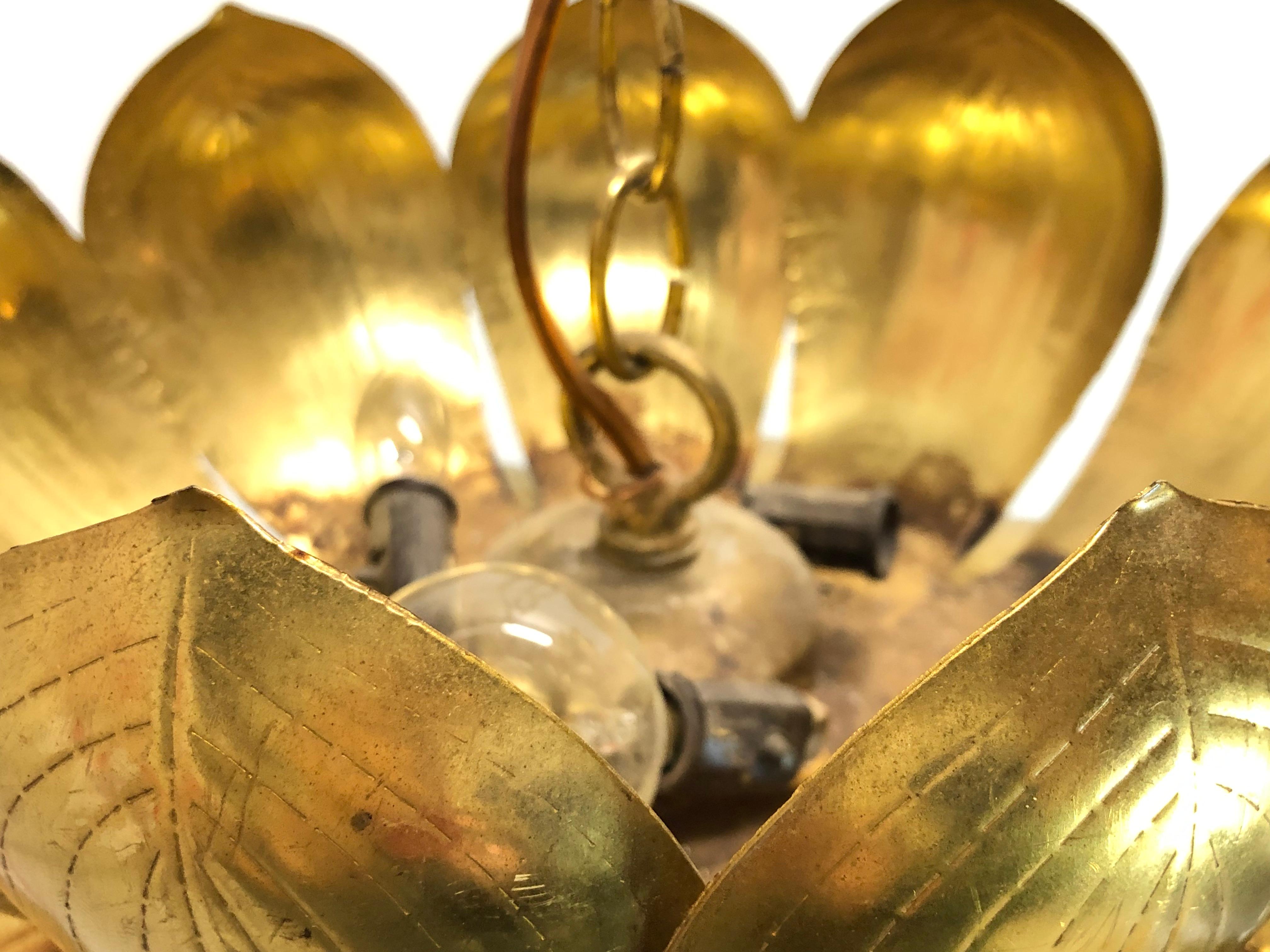 Pair of Large Brass Lotus Pendants 1