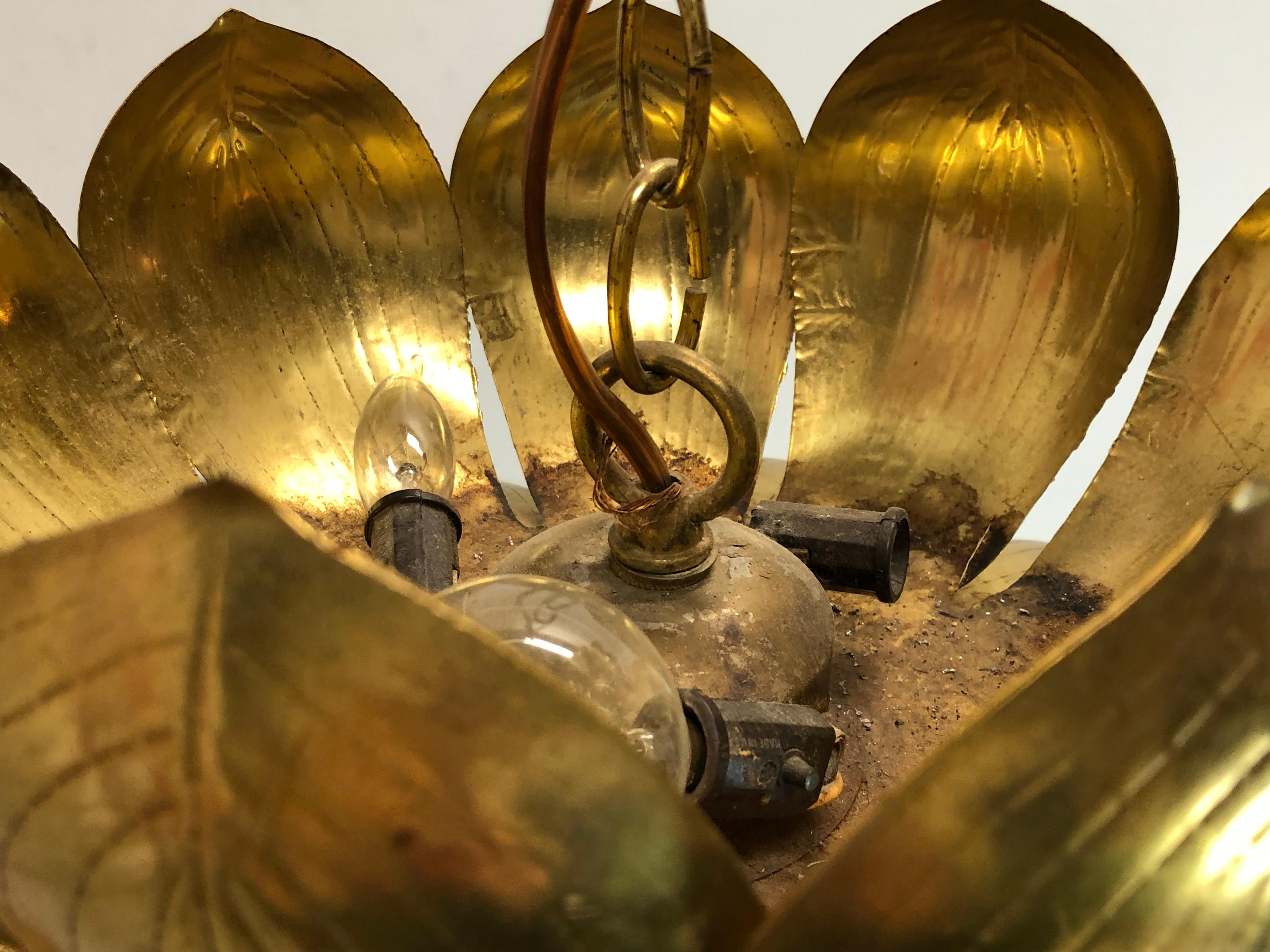 Pair of Large Brass Lotus Pendants 2