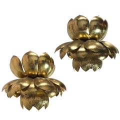 Pair of Large Brass Lotus Pendants