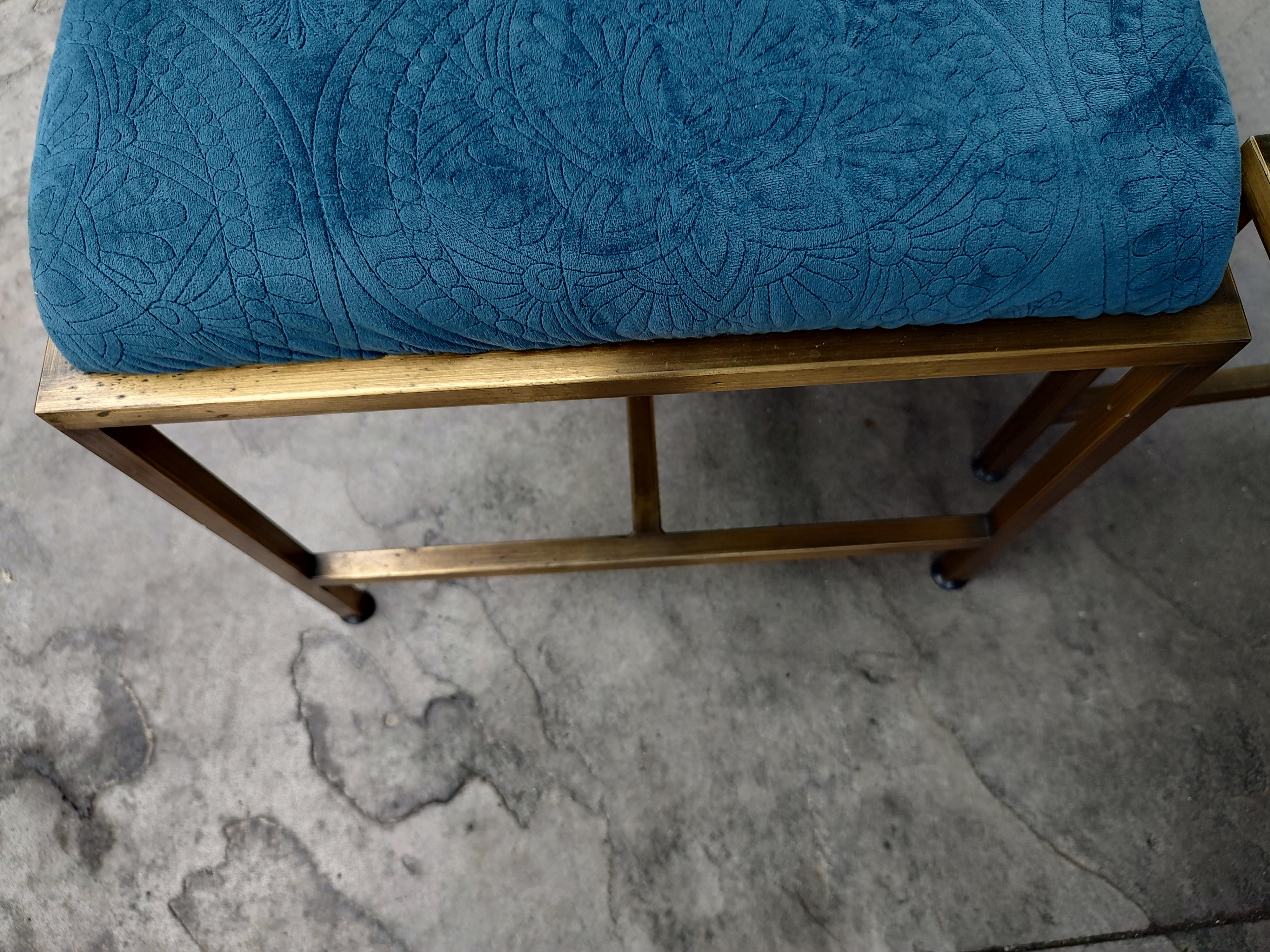 One Large Brass Mid Century Bench with Textured Velvet Fabric In Good Condition In Port Jervis, NY