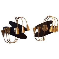 Pair of Large Brass Mid-Century Modern Wall Sconces, Stilnovo Style, 1960 Pair of Large Brass Mid-Century Modern Wall Sconces, Stilnovo Style, 1960
