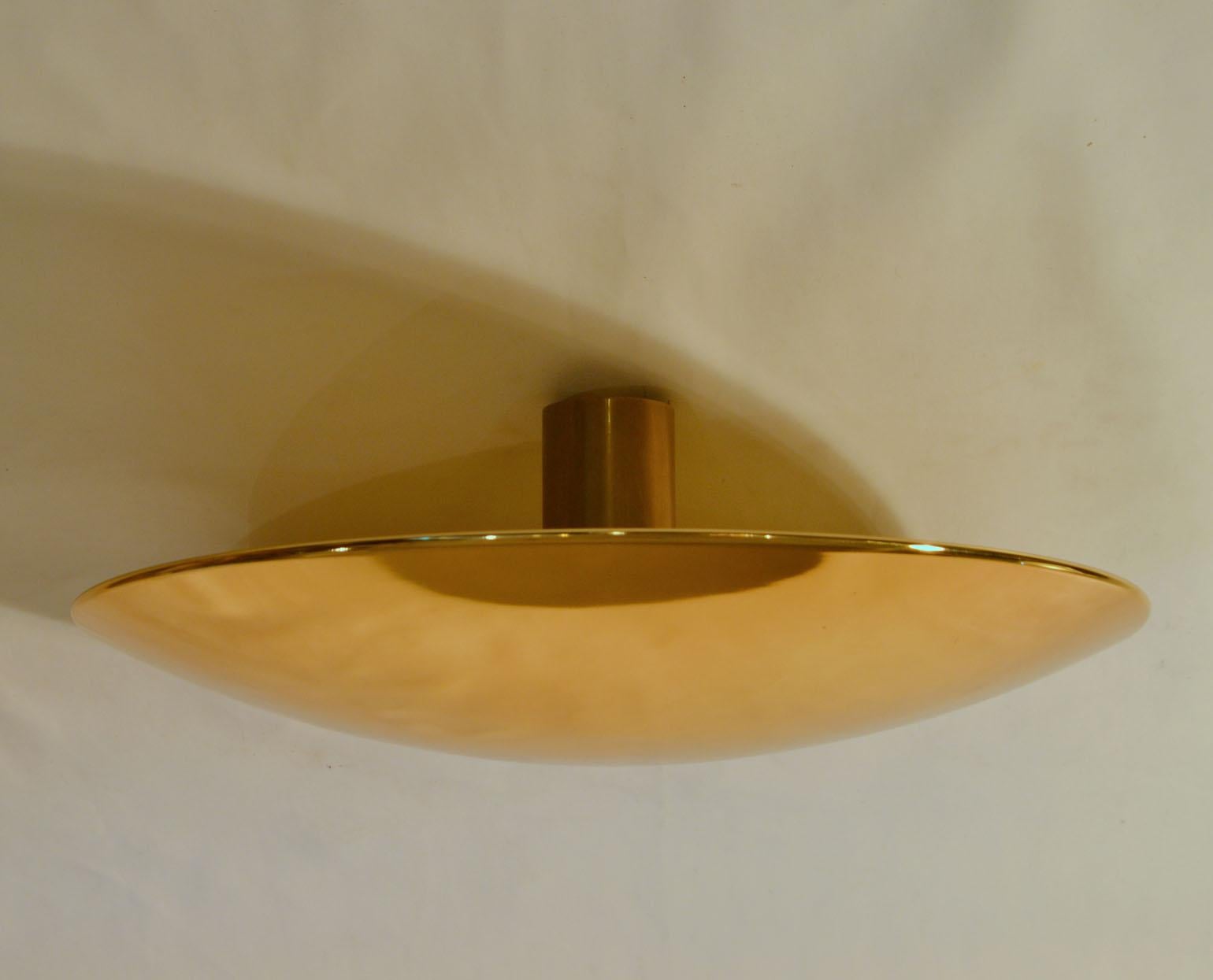 Spun Pair of Large Brass Flush Mount Ceiling or Wall Lights by Florian Schulz