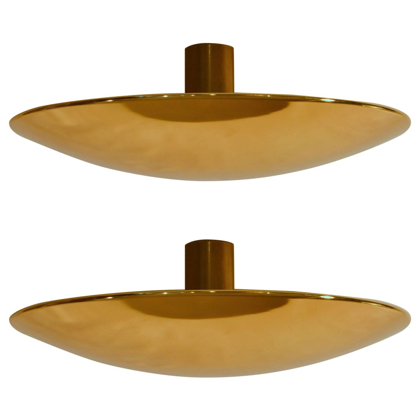 Pair of Large Brass Flush Mount Ceiling or Wall Lights by Florian Schulz