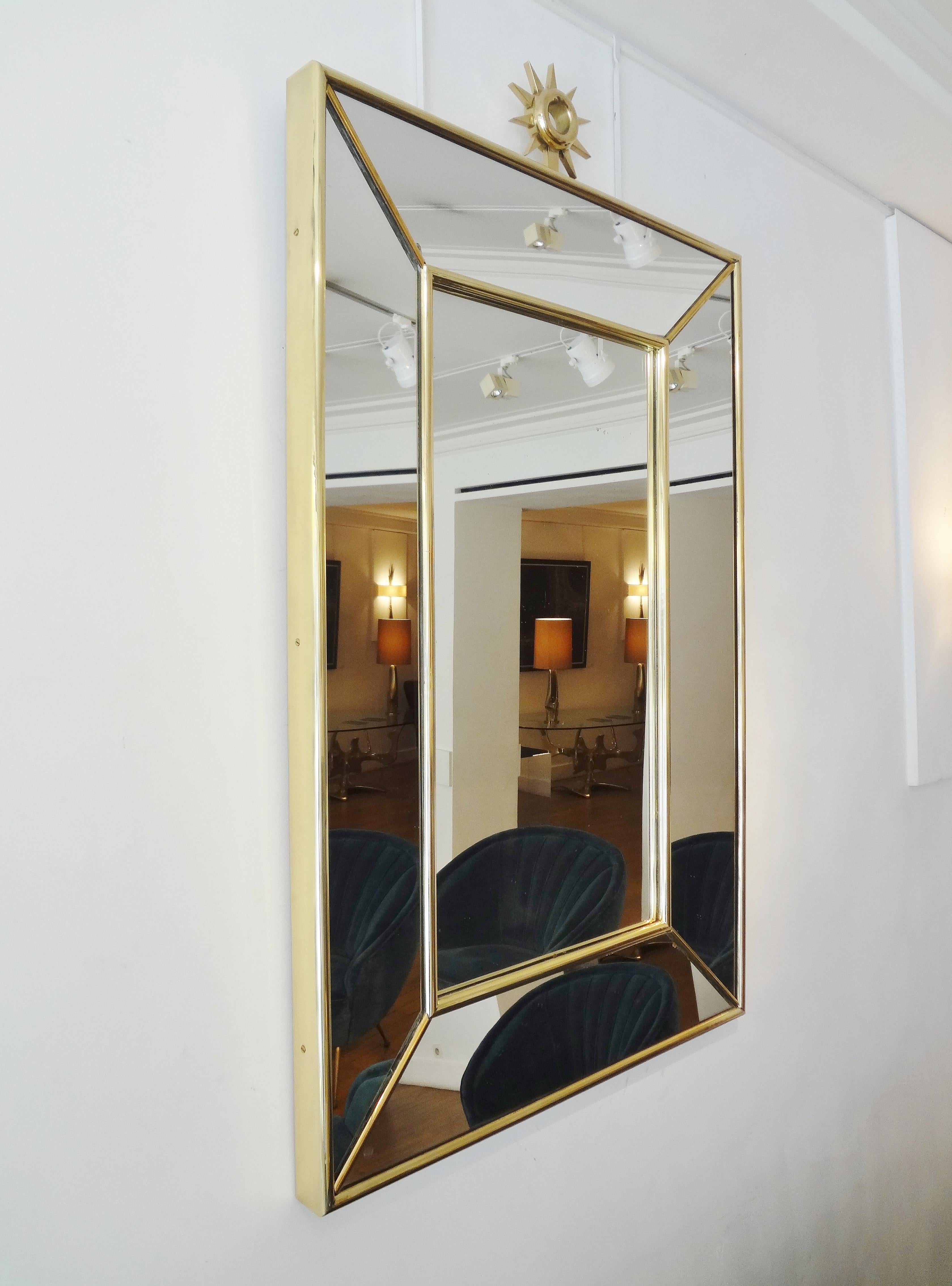 Italian Pair of Large Brass Mirrors, Italy, 1980 For Sale