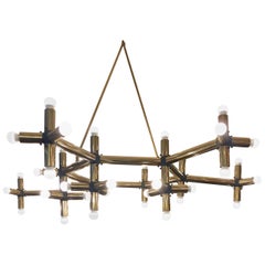 Pair of Large Brass Robert Haussmann Tubular Geometrical Ceiling Lights