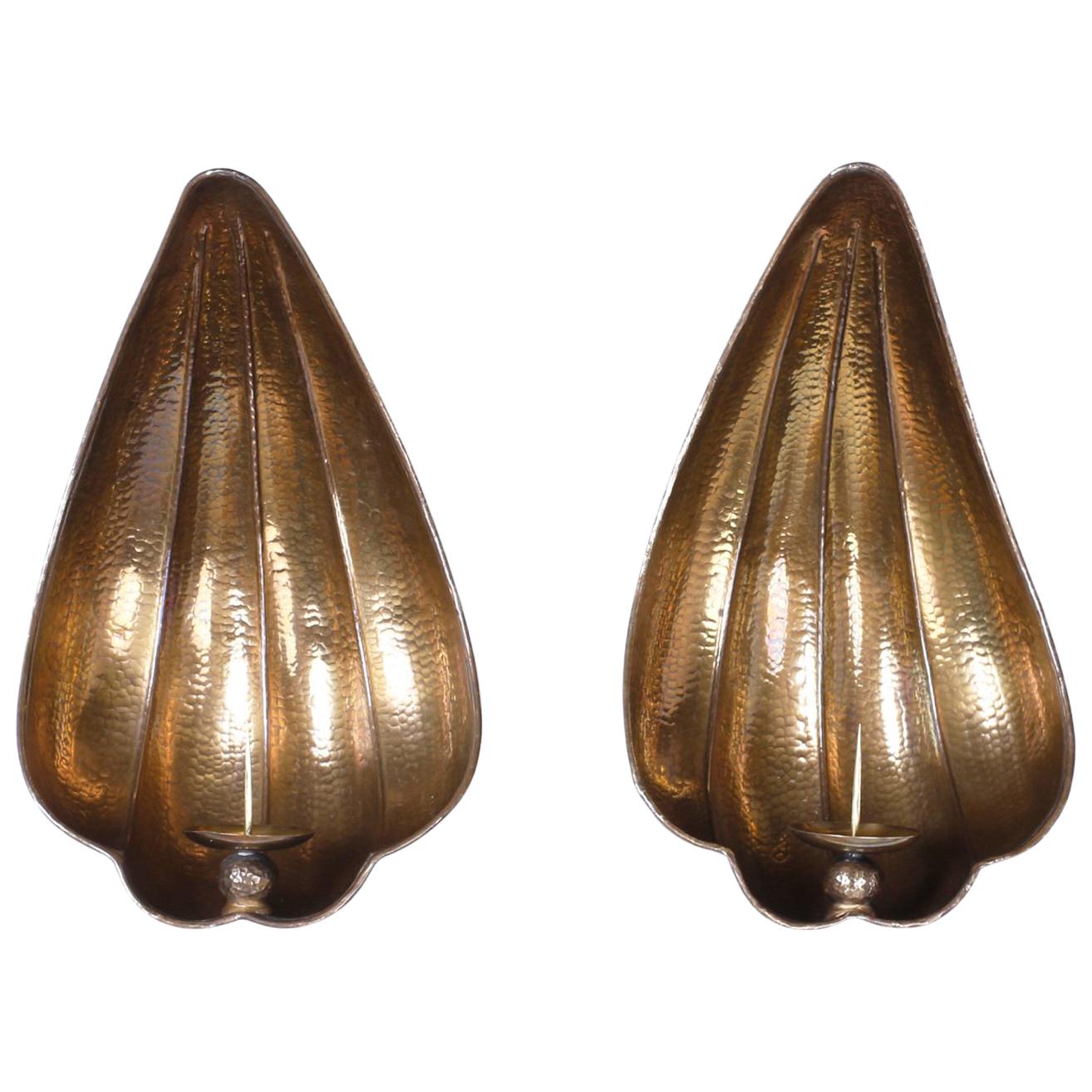Pair of Large Brass Sea Shell Sconces