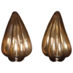 Pair of Large Brass Sea Shell Sconces