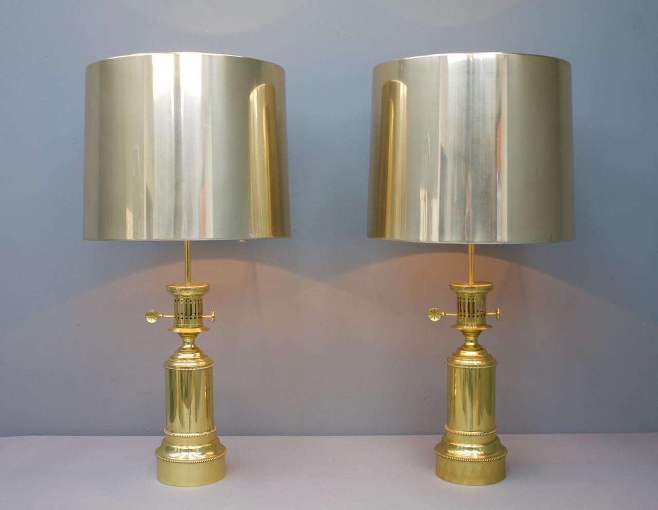 Metal Pair of Large Brass Table Lamps by Vereinigte Werkstätten Germany 1960s For Sale
