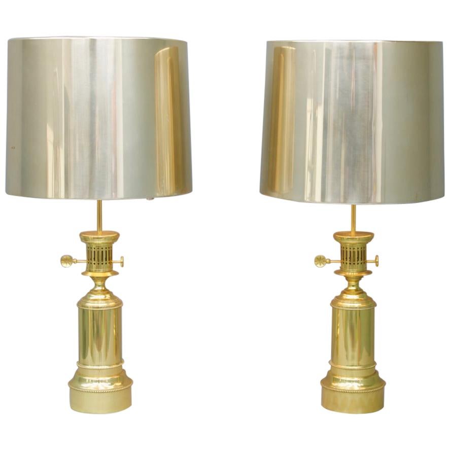 Pair of Large Brass Table Lamps by Vereinigte Werkstätten Germany 1960s For Sale