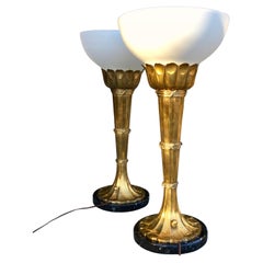 Pair of Large Brass Torchiere Table Lamps by Chapman