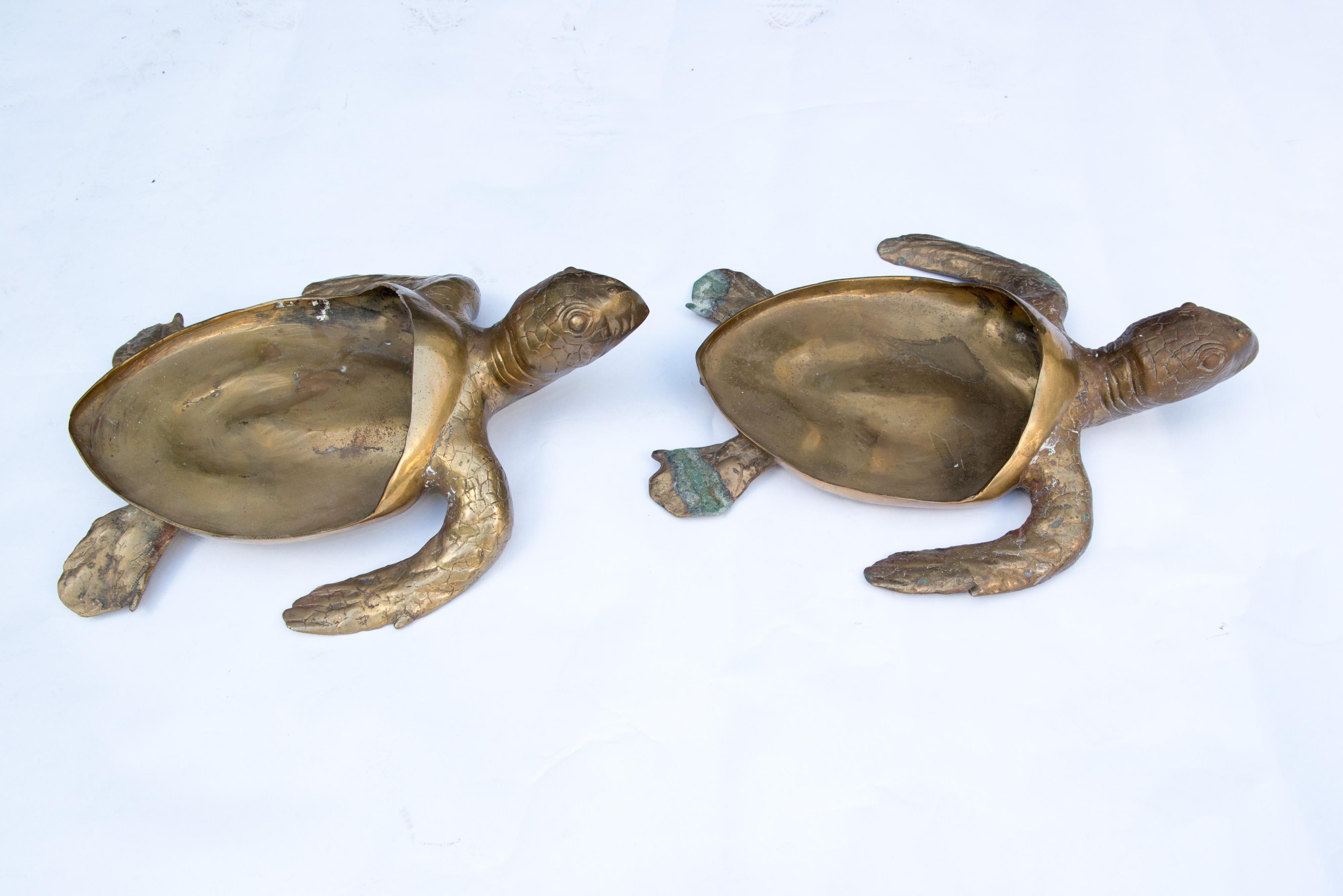 Pair of Large Brass Turtles Planters or Platters For Sale 3