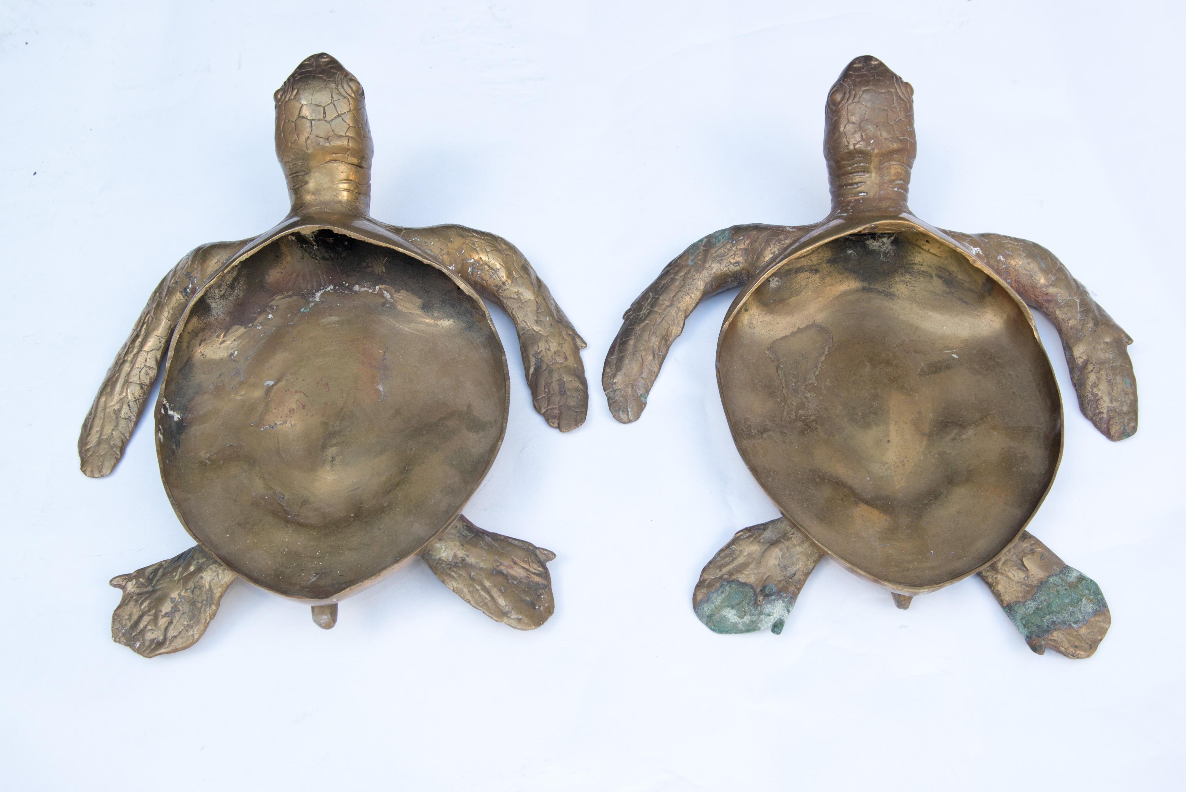 Pair of Large Brass Turtles Planters or Platters For Sale 4