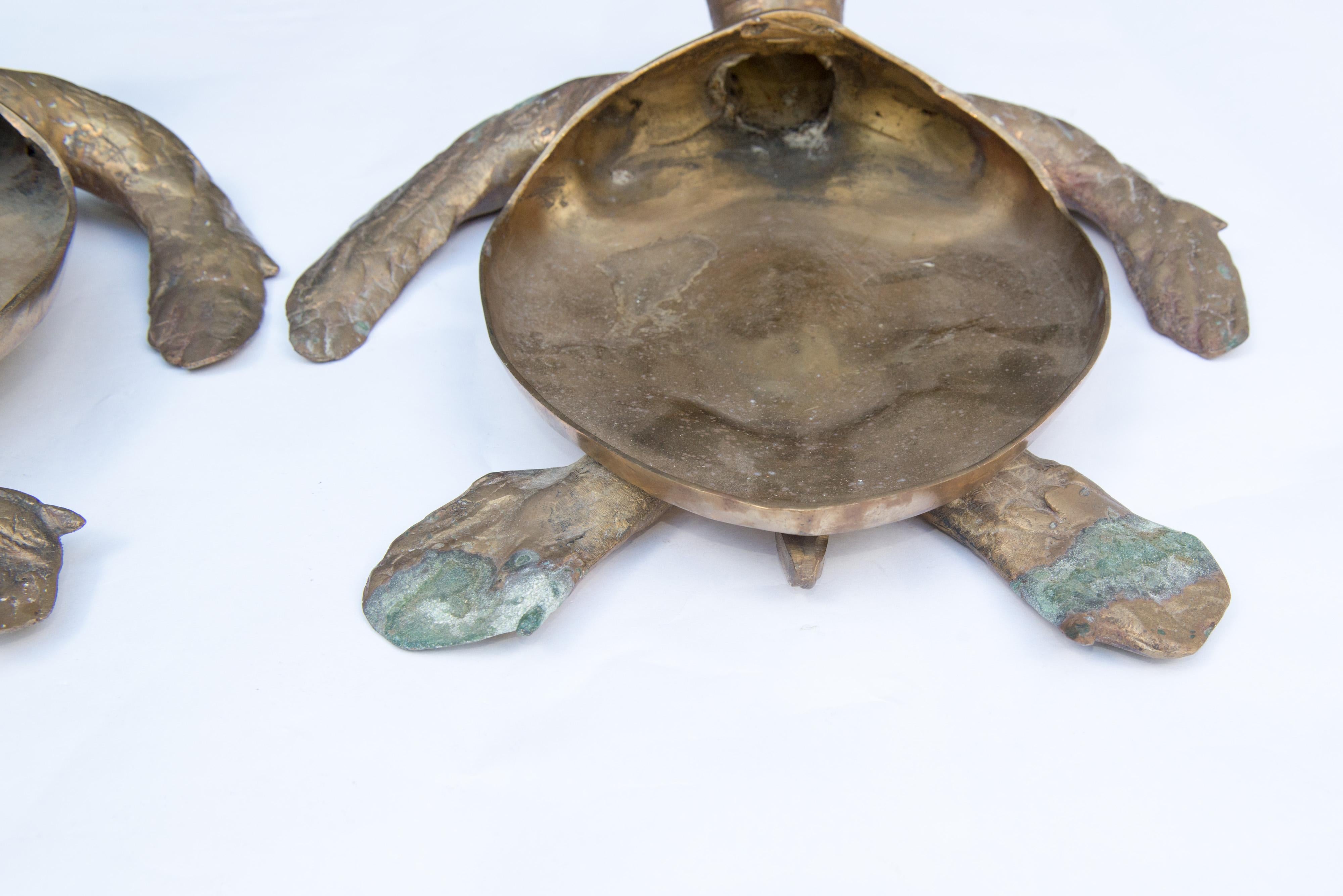 Pair of Large Brass Turtles Planters or Platters For Sale 5