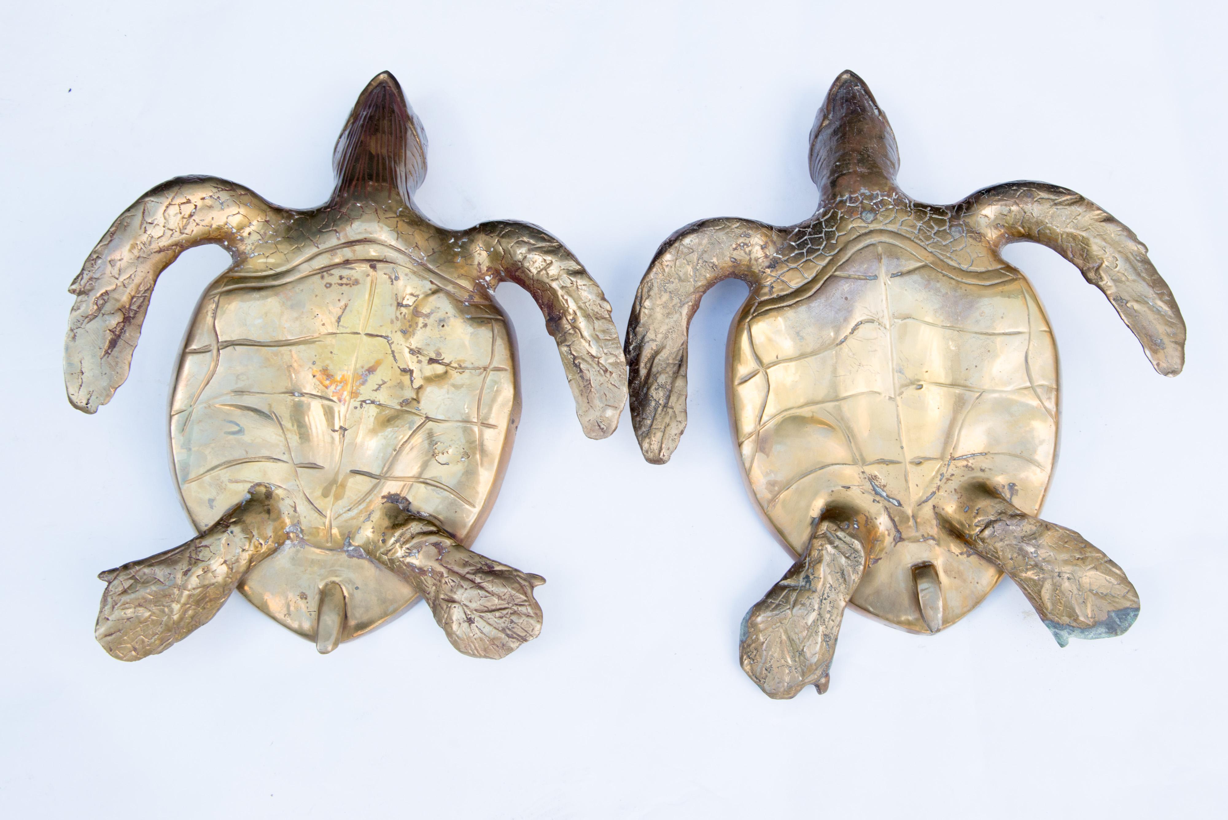 Pair of Large Brass Turtles Planters or Platters For Sale 6