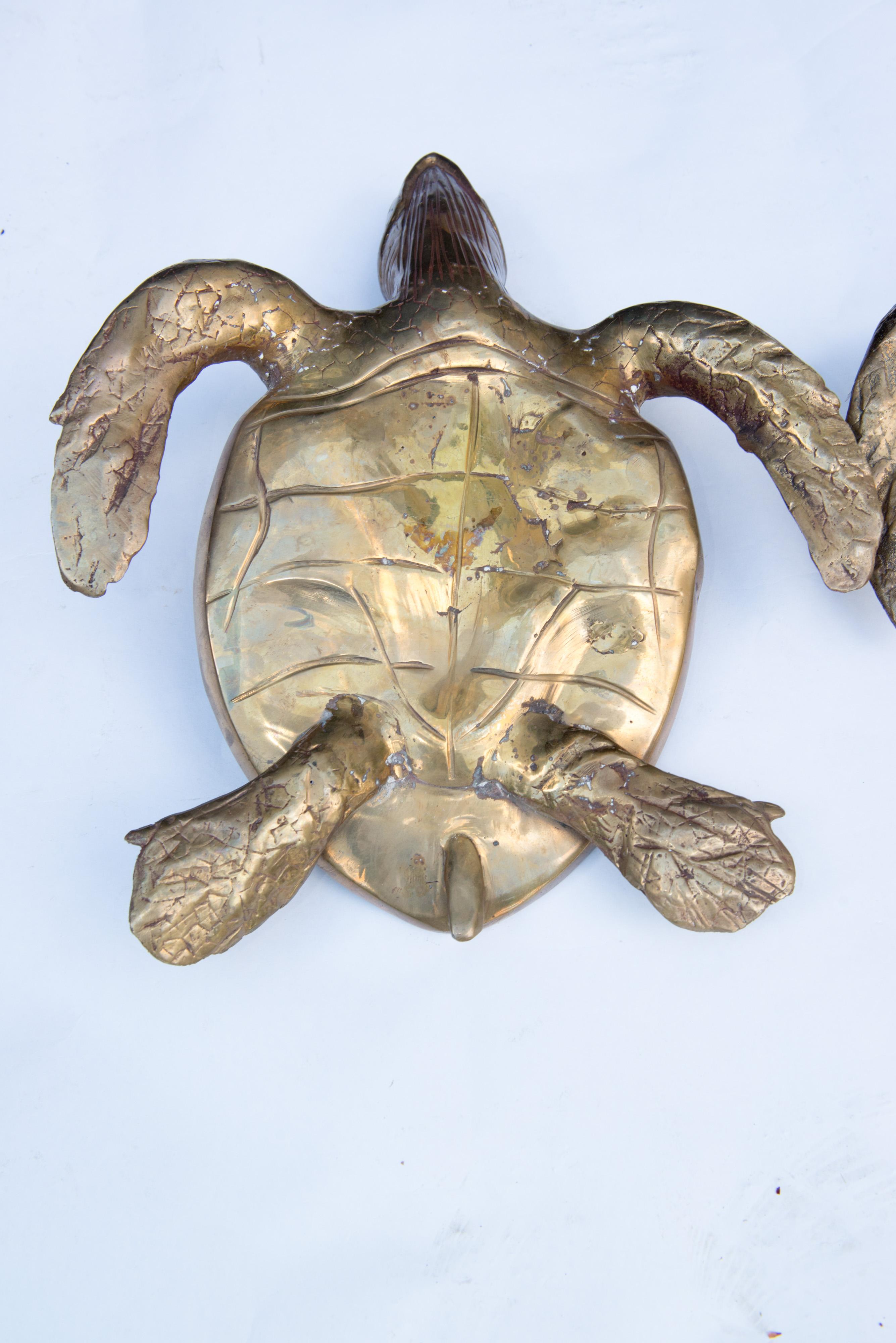 Pair of Large Brass Turtles Planters or Platters For Sale 9