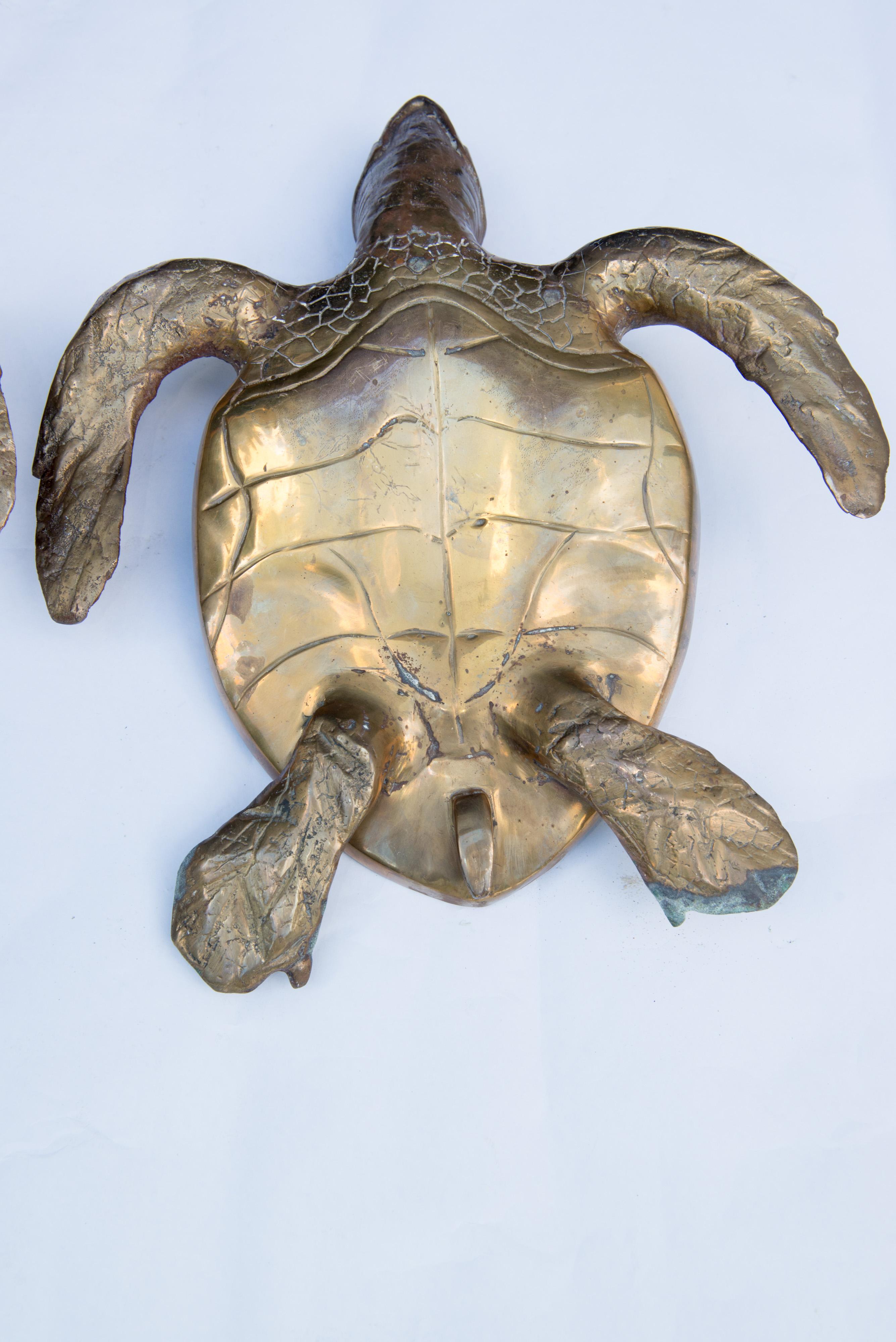 Pair of Large Brass Turtles Planters or Platters For Sale 10