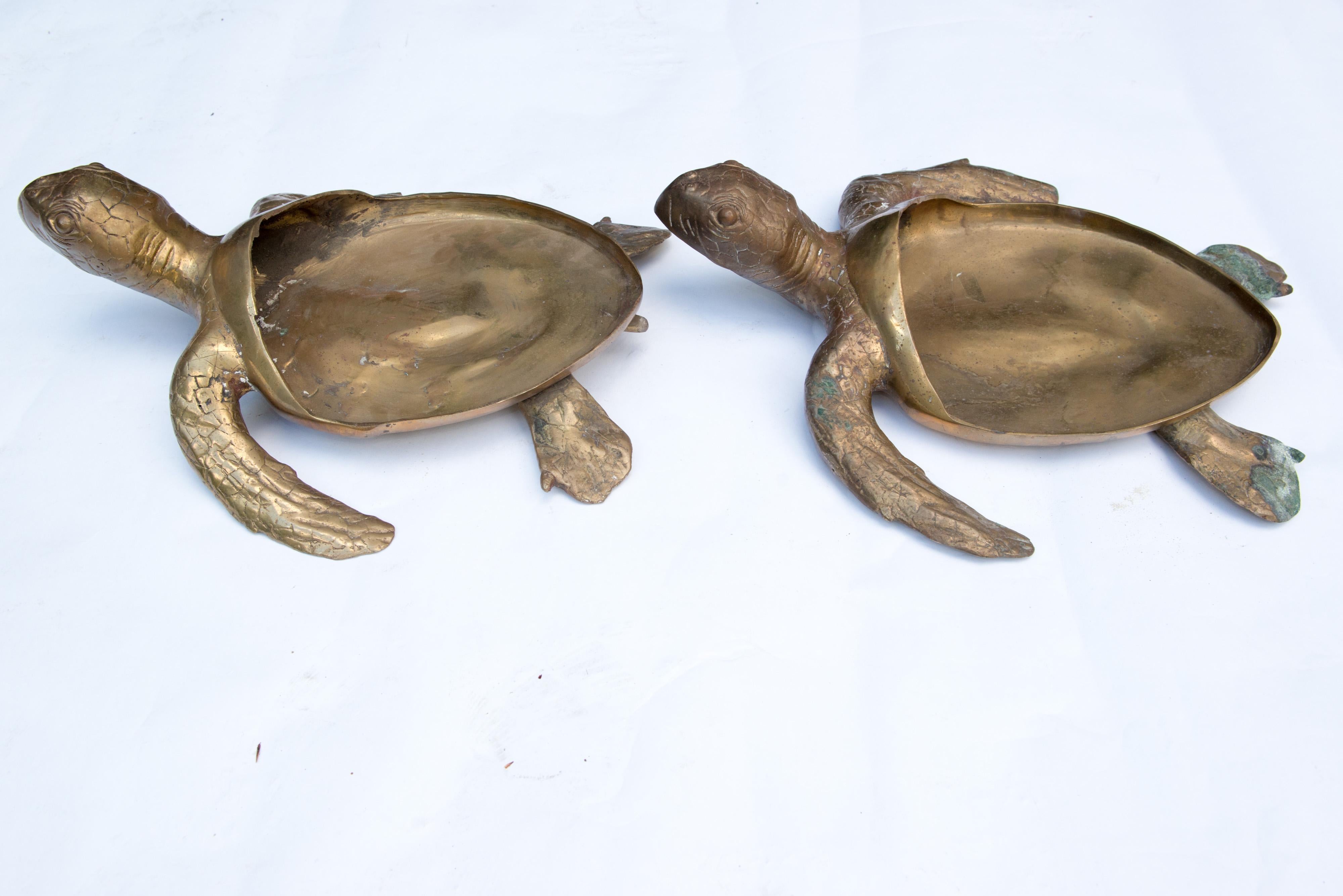 Pair of Large Brass Turtles Planters or Platters For Sale 11