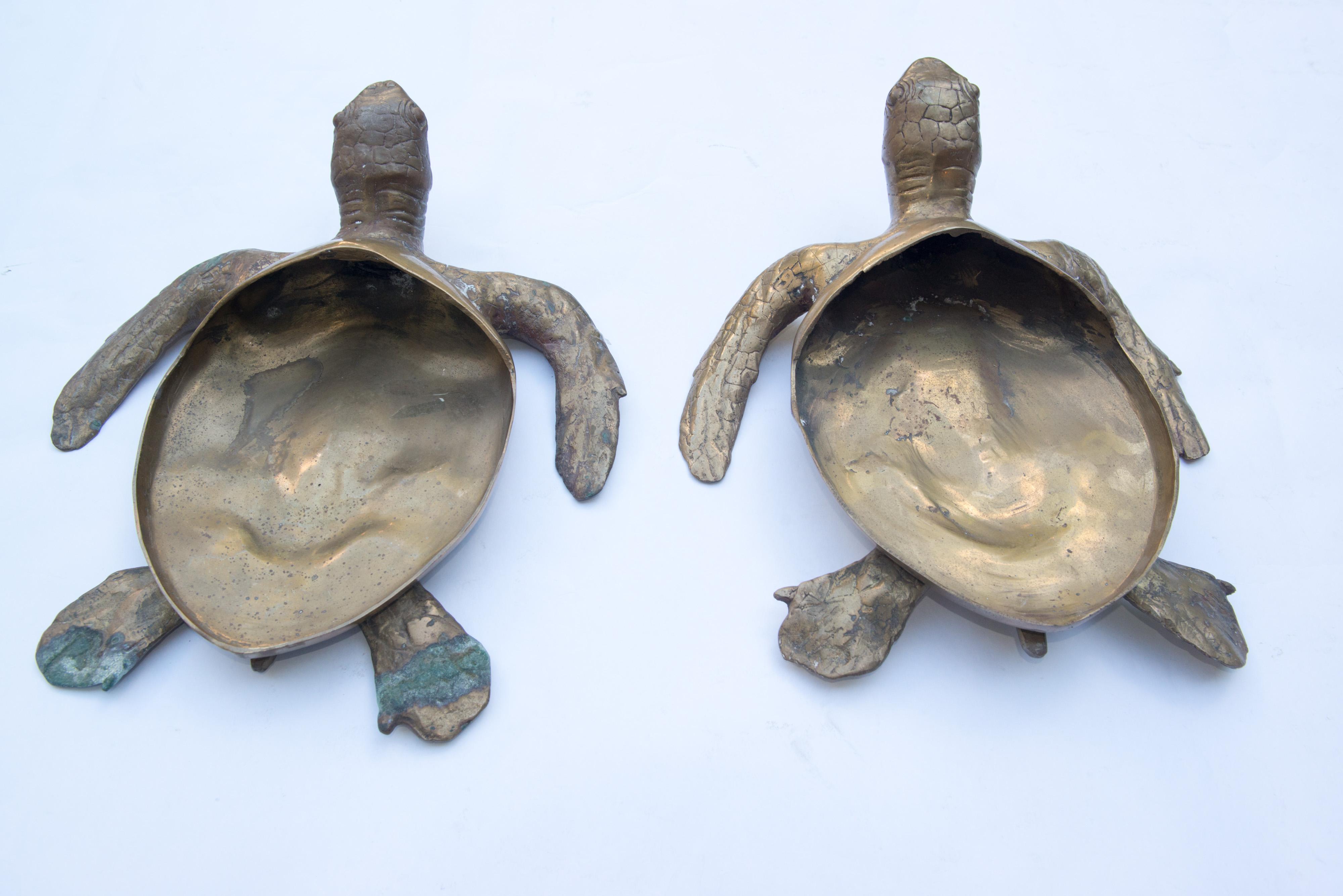 American Pair of Large Brass Turtles Planters or Platters For Sale