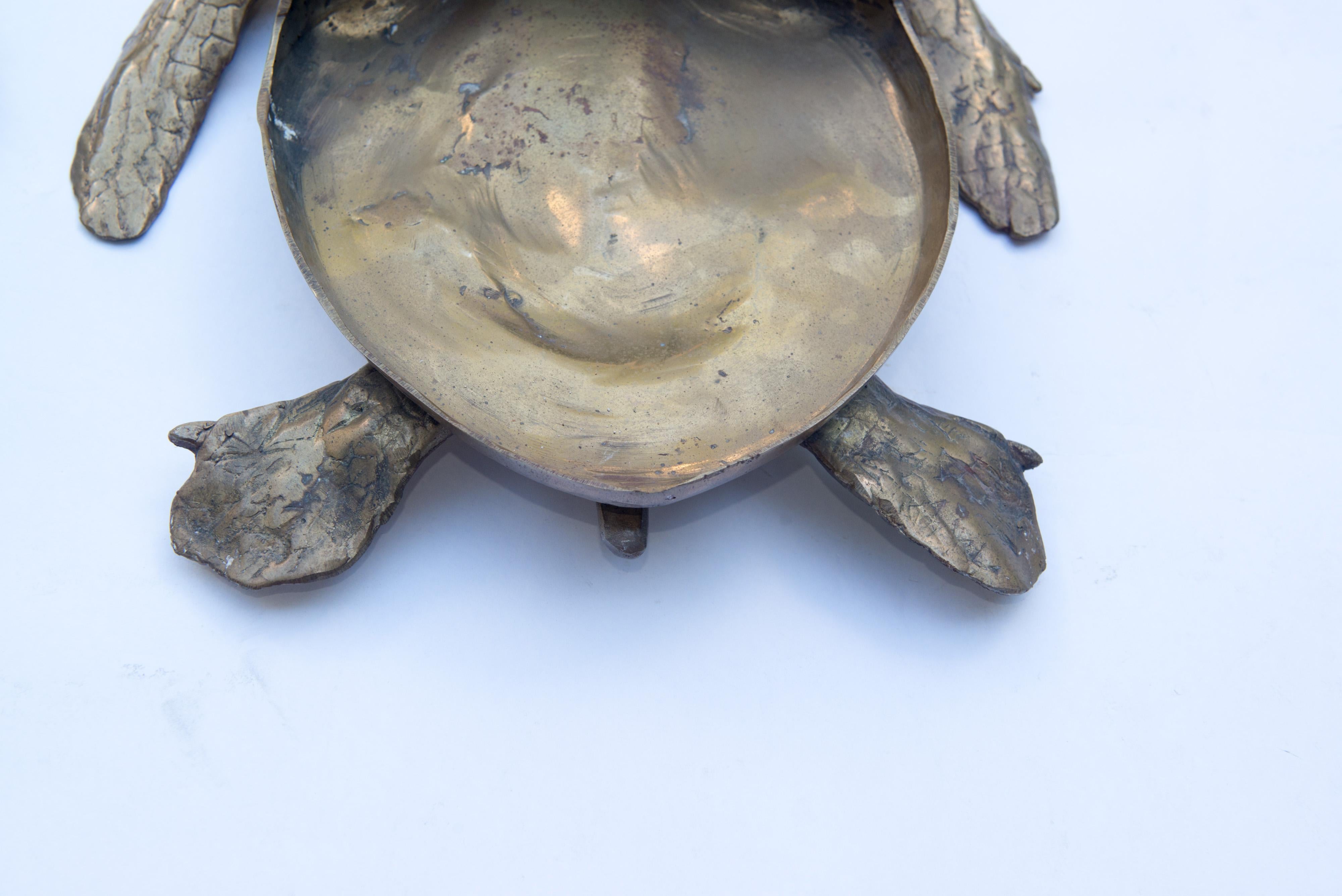 Mid-20th Century Pair of Large Brass Turtles Planters or Platters For Sale