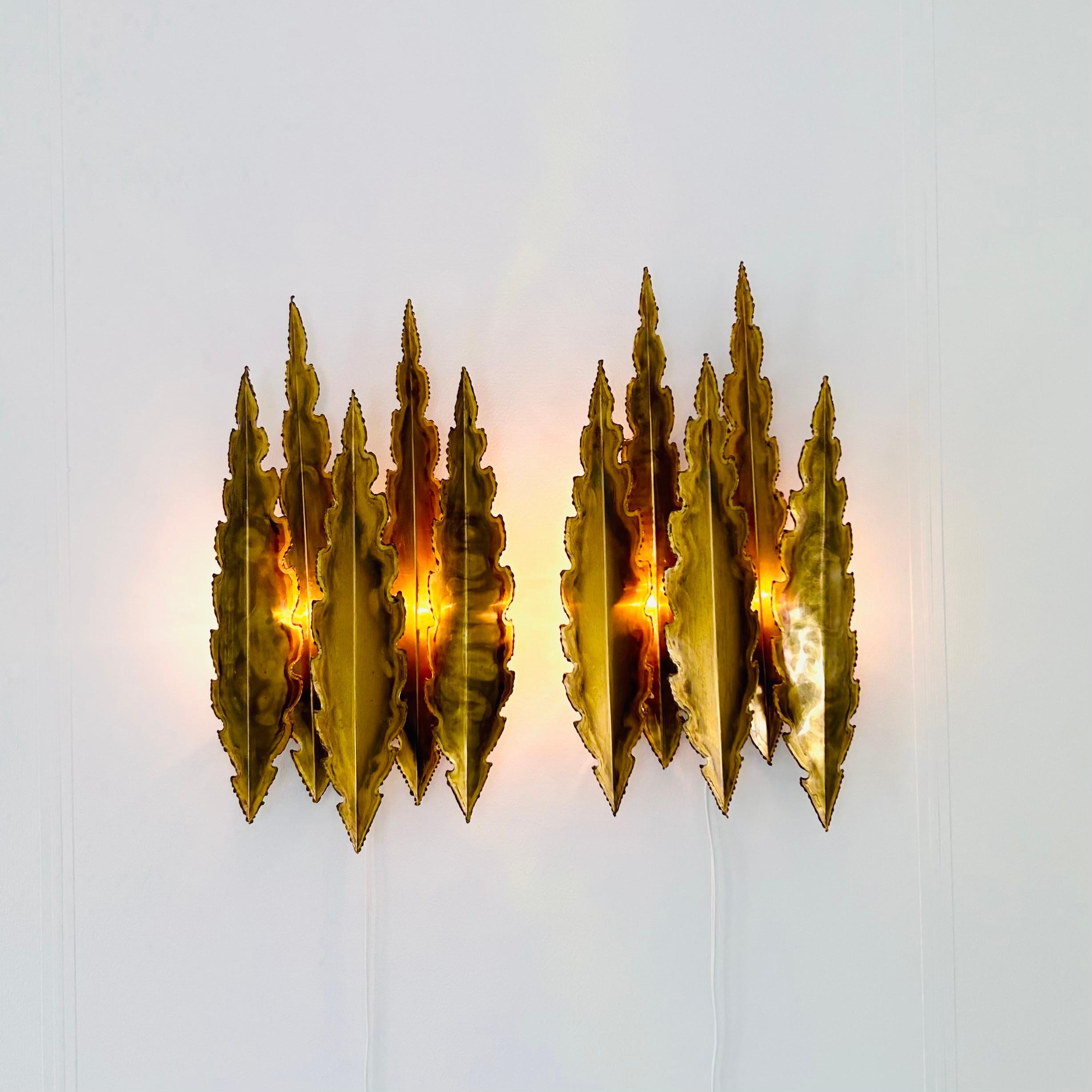 Brutalist Pair of Large Brass Wall Lamps by Svend Aage Holm Sorensen, 1960s, Denmark
