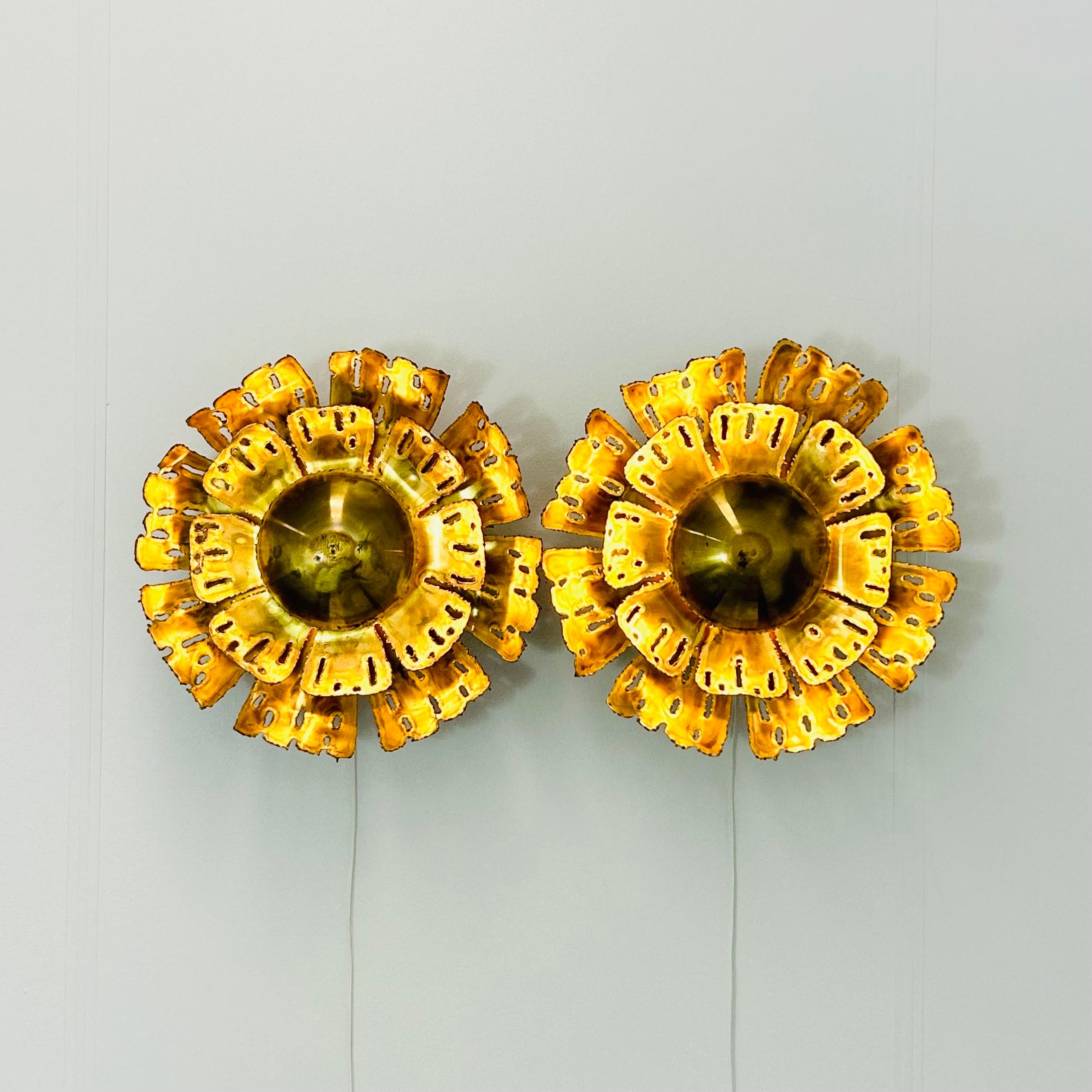 Danish Pair of Large Brass Wall Lamps by Svend Aage Holm Sorensen, 1960s, Denmark