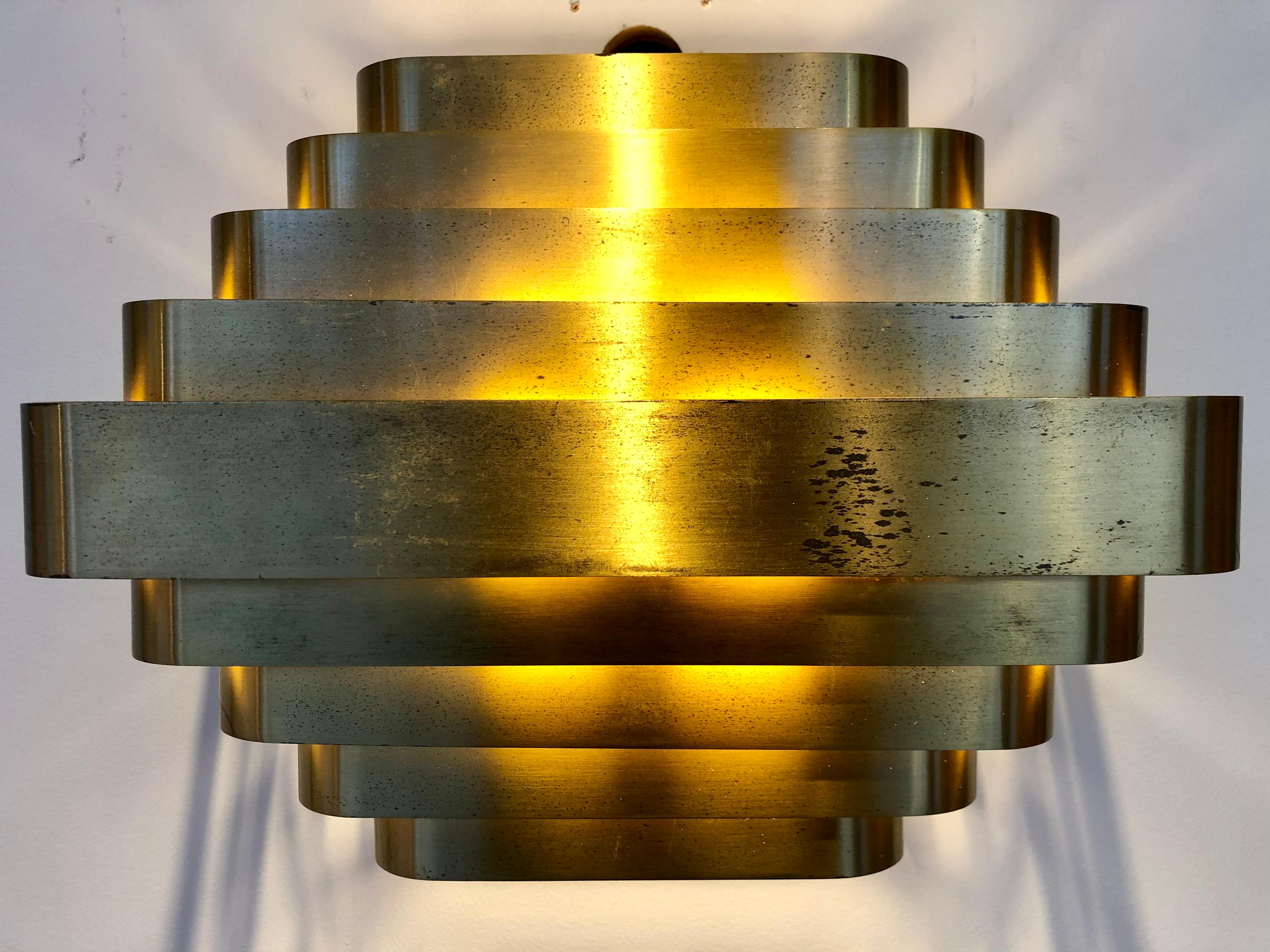 Mid-Century Modern Pair of Large Brass Wall Lights by Jules Wabbes Mid-Modern Century