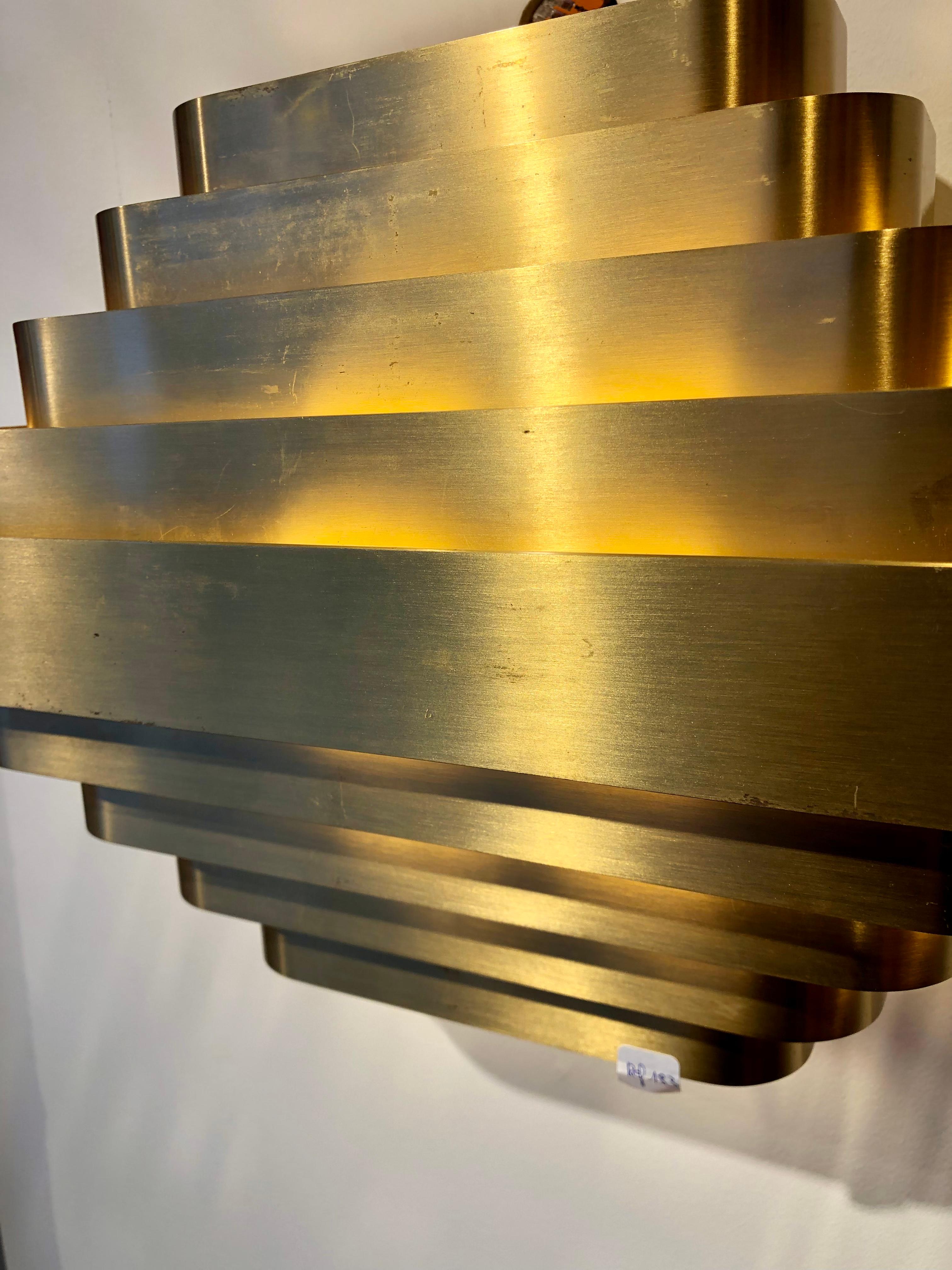 Pair of Large Brass Wall Lights by Jules Wabbes Mid-Modern Century In Fair Condition In Bruxelles, BE