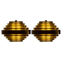 Pair of Large Brass Wall Lights by Jules Wabbes Mid-Modern Century