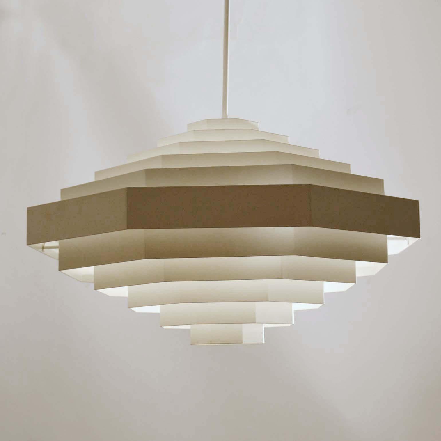 German Pair of Large Bright White Metal Octagonal Origami Chandeliers by Spectral, 1970