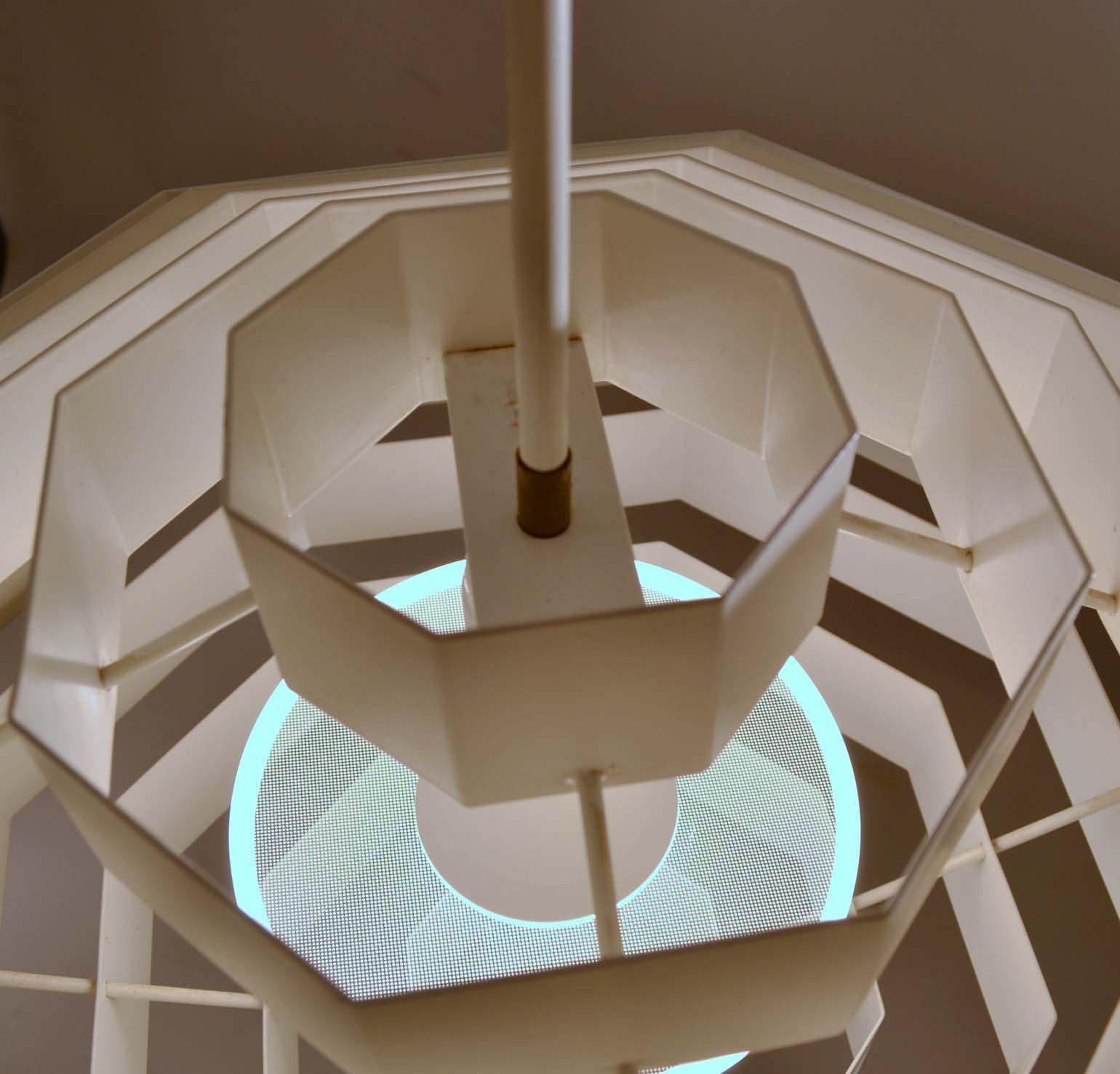 Pair of Large Bright White Metal Octagonal Origami Chandeliers by Spectral, 1970 2