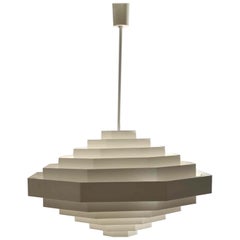 Pair of Large Bright White Metal Octagonal Origami Chandeliers by Spectral, 1970