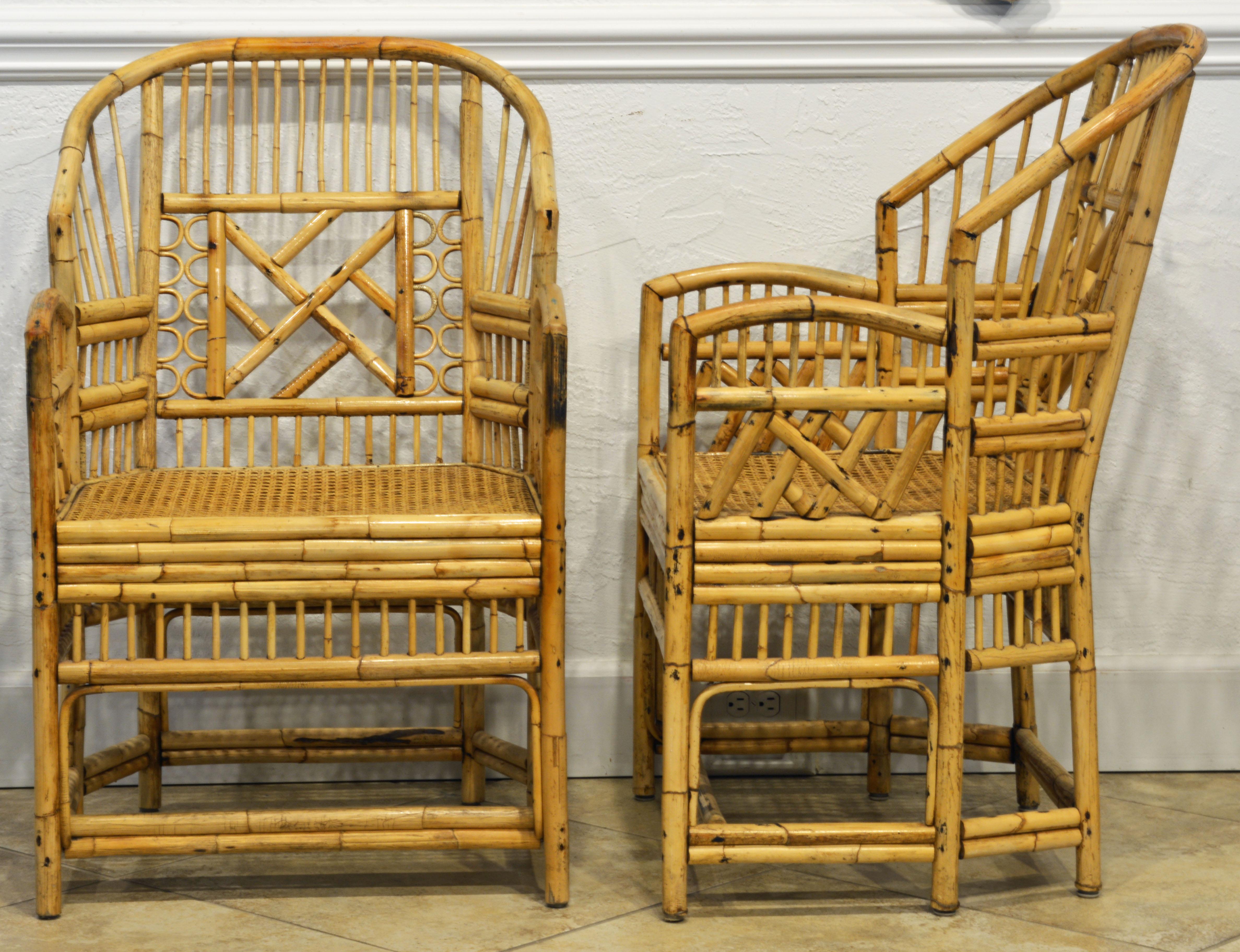 Chinese Chippendale Pair of Large Brighton Pavilion Style Chinoiserie Chippendale Bamboo Armchairs