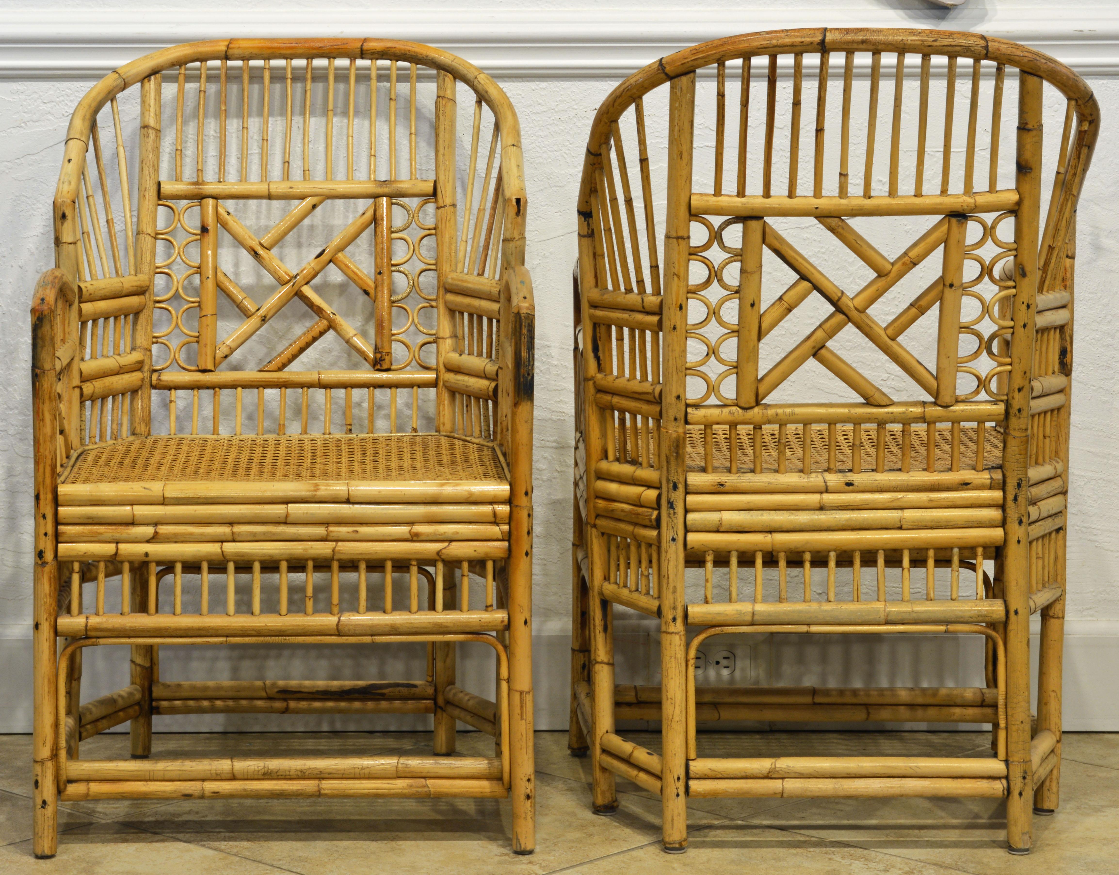 Chinese Pair of Large Brighton Pavilion Style Chinoiserie Chippendale Bamboo Armchairs