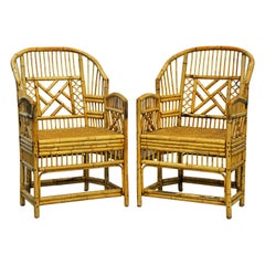 Paire de grands fauteuils en bambou de style Chinoiserie Chippendale de Brighton Pavilion Style