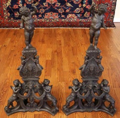Pair of Large Bronze 19th Century Italian Andirons After Niccolò Roccatagliata